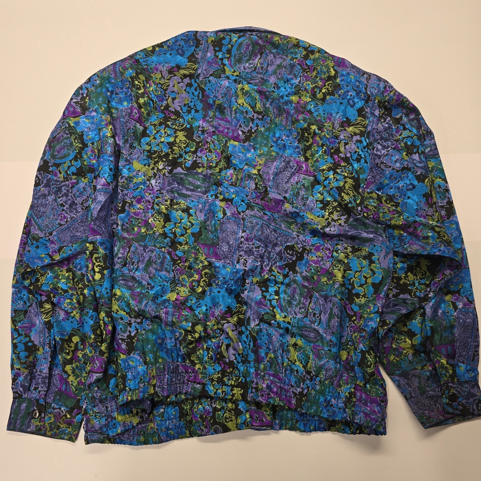 Vintage Charles Vogele CV Abstract Floral Button Up Bomber Jacket Blue Purple 44