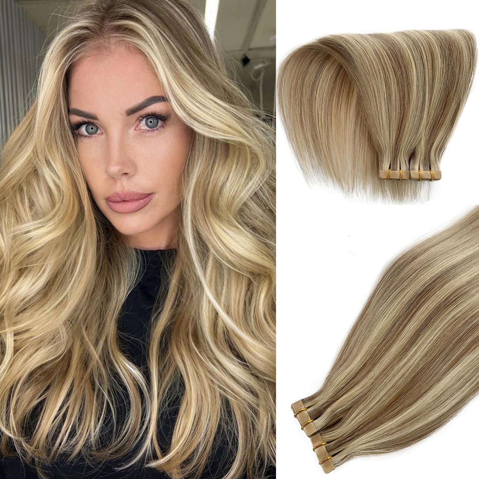 Balayage Brown Tape in Human Hair Extensions – Walnut Brown to Platinum