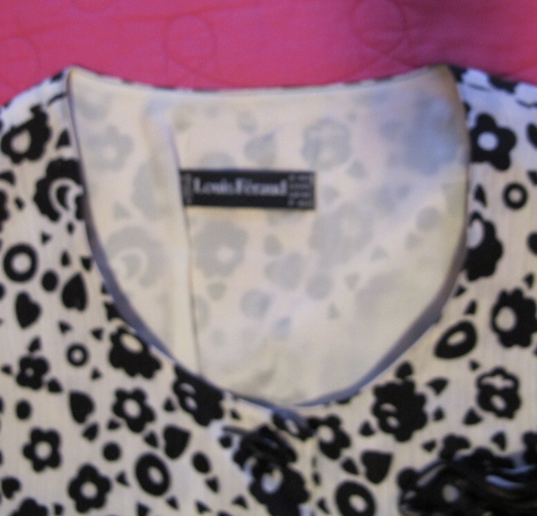 Louis Feraud Vintage 80s Silk Suit~Black White Top + Black skirt~Women 10~FREE H