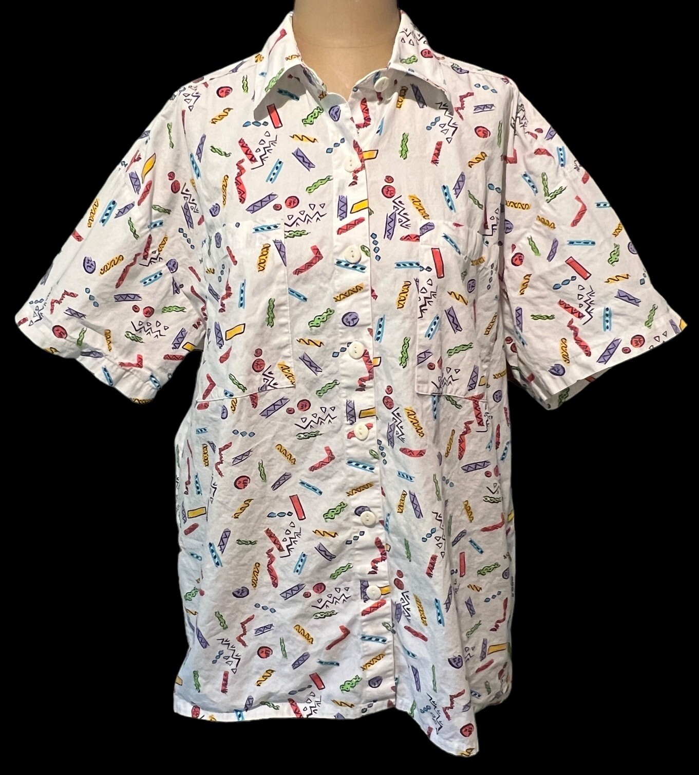 Vintage 80s SK & Company Oversized Short Sleeve Shirt 8 Colorful Doodle Print