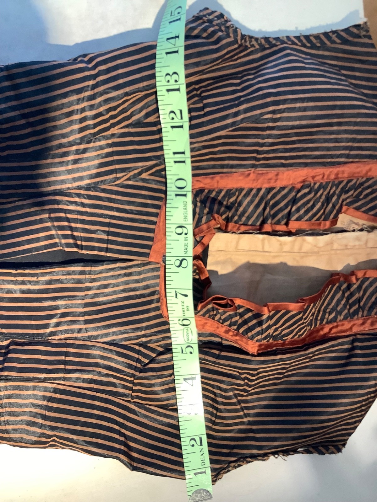 Victorian bodice Silk bustle 1880s corset Top sleeveless Stripe black Copper XXS
