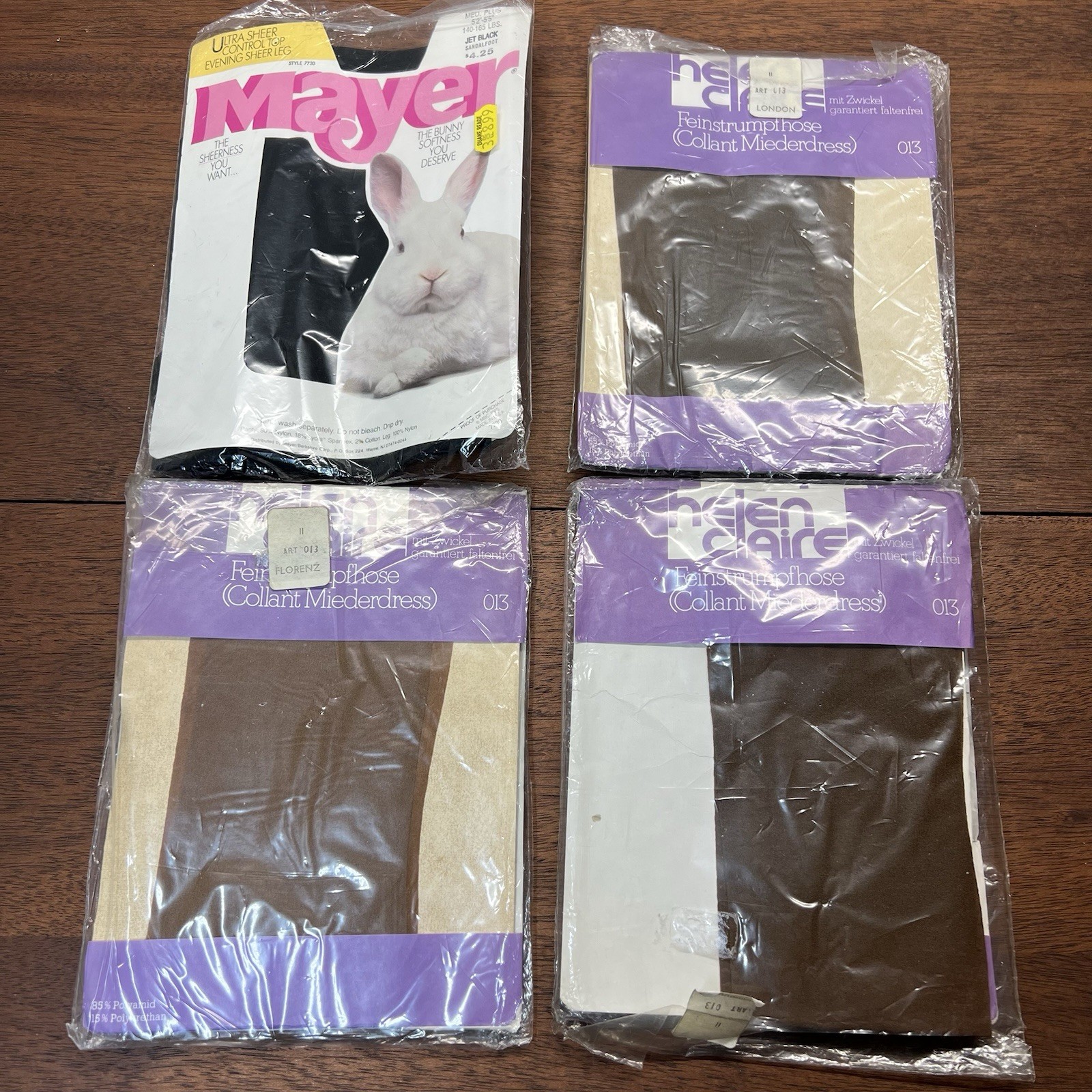 Lot of 4 Vintage Sheer Pantyhose Mixed Sizes & Colors New 3 Tan 1 Black