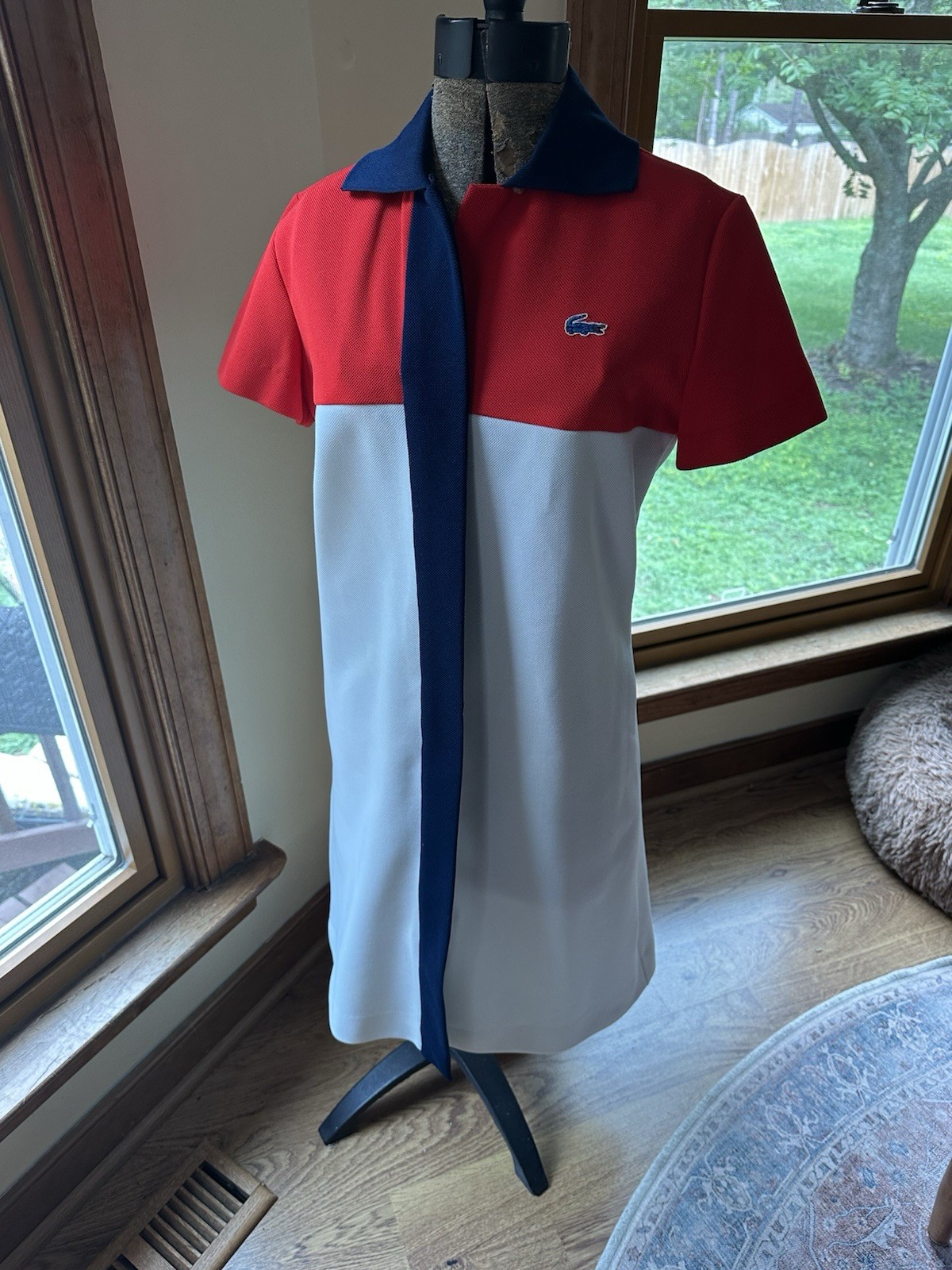 Vintage 70s Preppy Lacoste Chemise Red, White & Blue Dress, Large