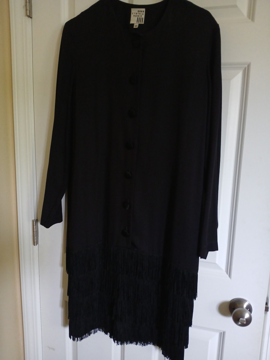 1980’s VINTAGE Button Up Drop Waist FRINGED FLAPPER Dress Cynthia Howie Sz 12