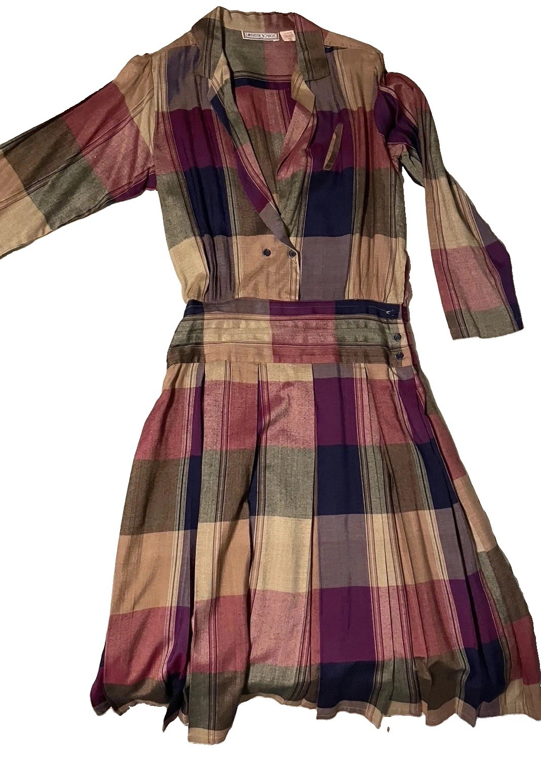 Fantasy Voyage Vintage Plaid Dress Multicolor 100% Rayon S