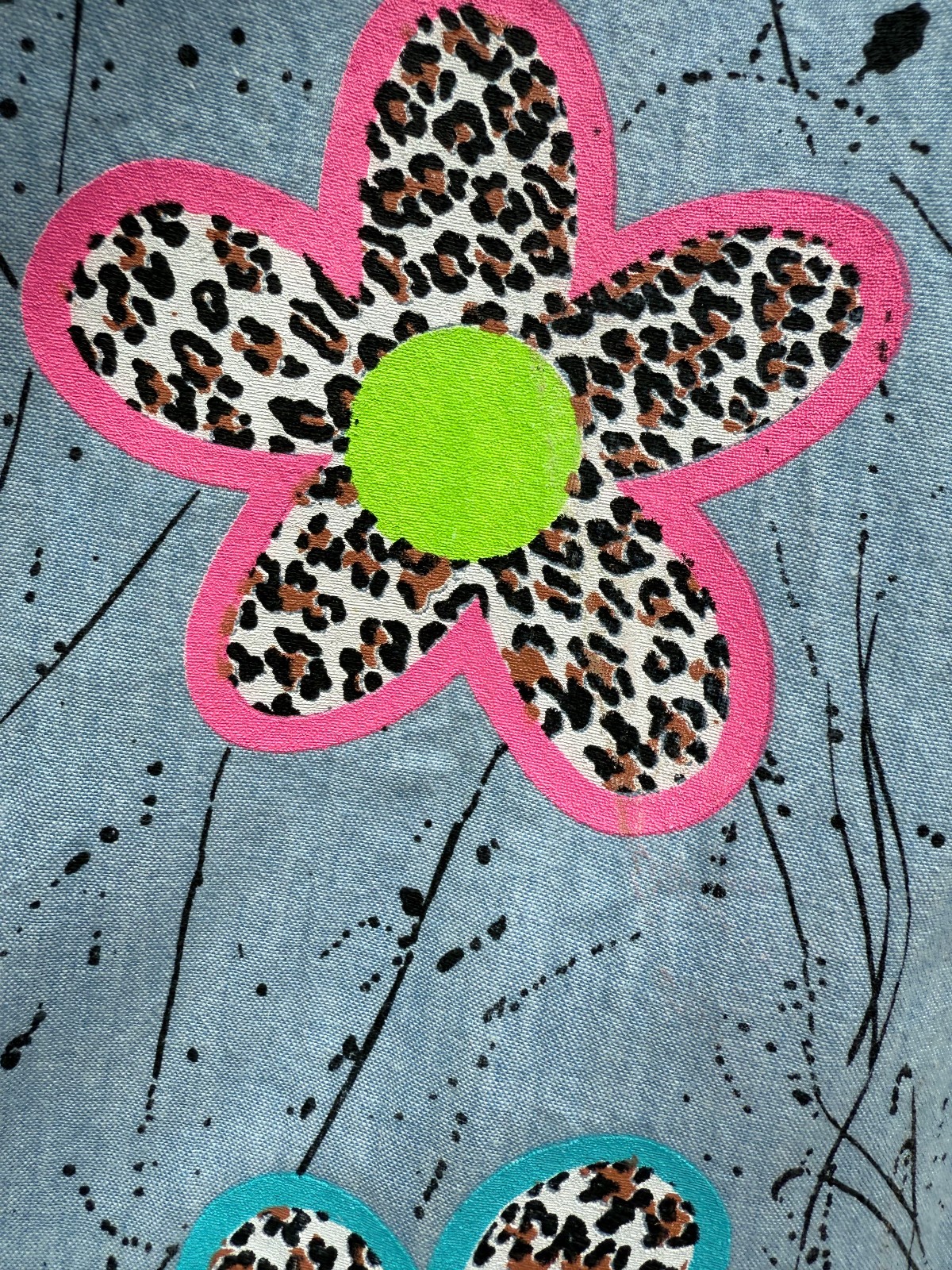 Vintage 1980’s Women’s Dayglow Flower Print Top – Size L – Cotton