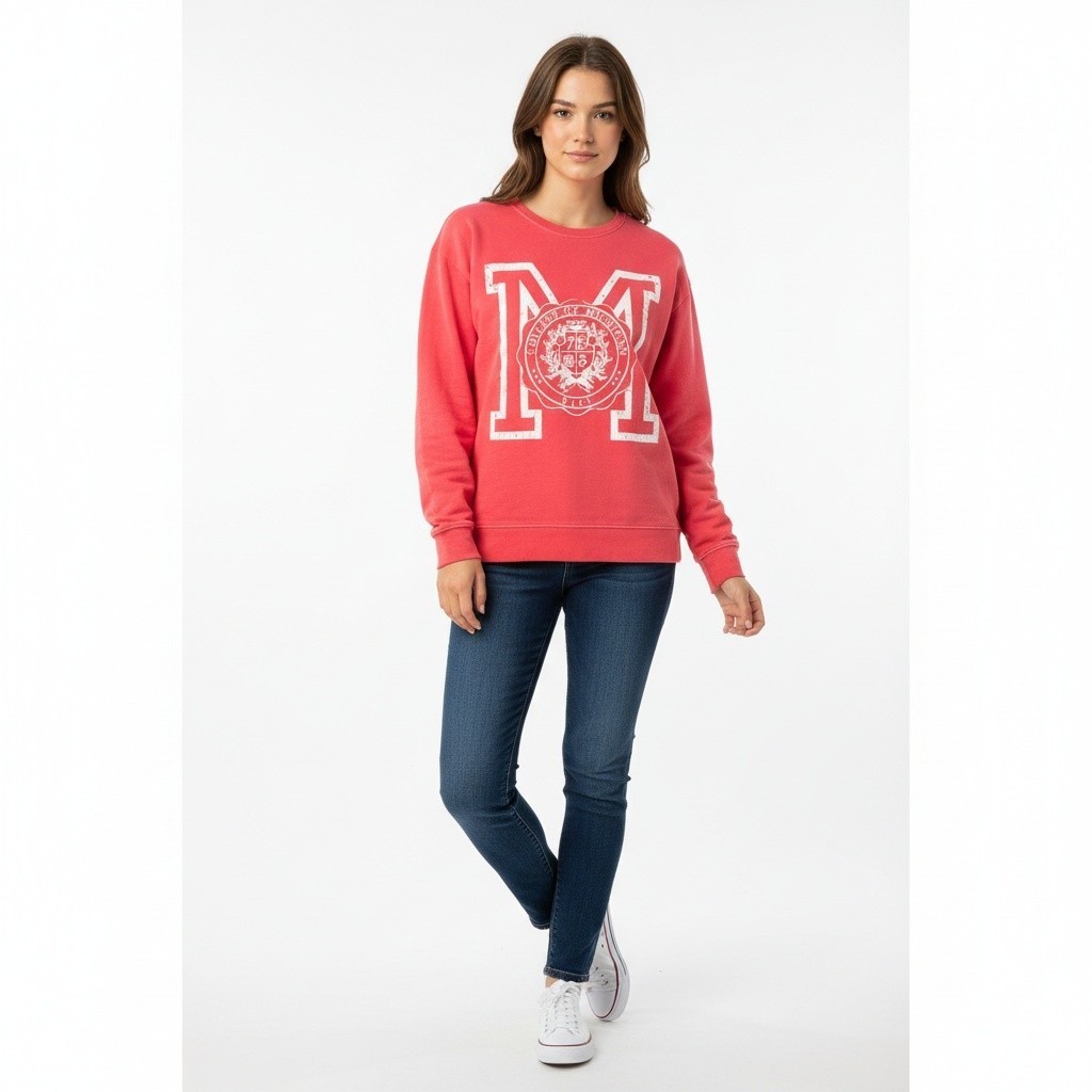 Topshop College of Michigan Graphic Crewneck Sweatshirt Red UK M US 8-10