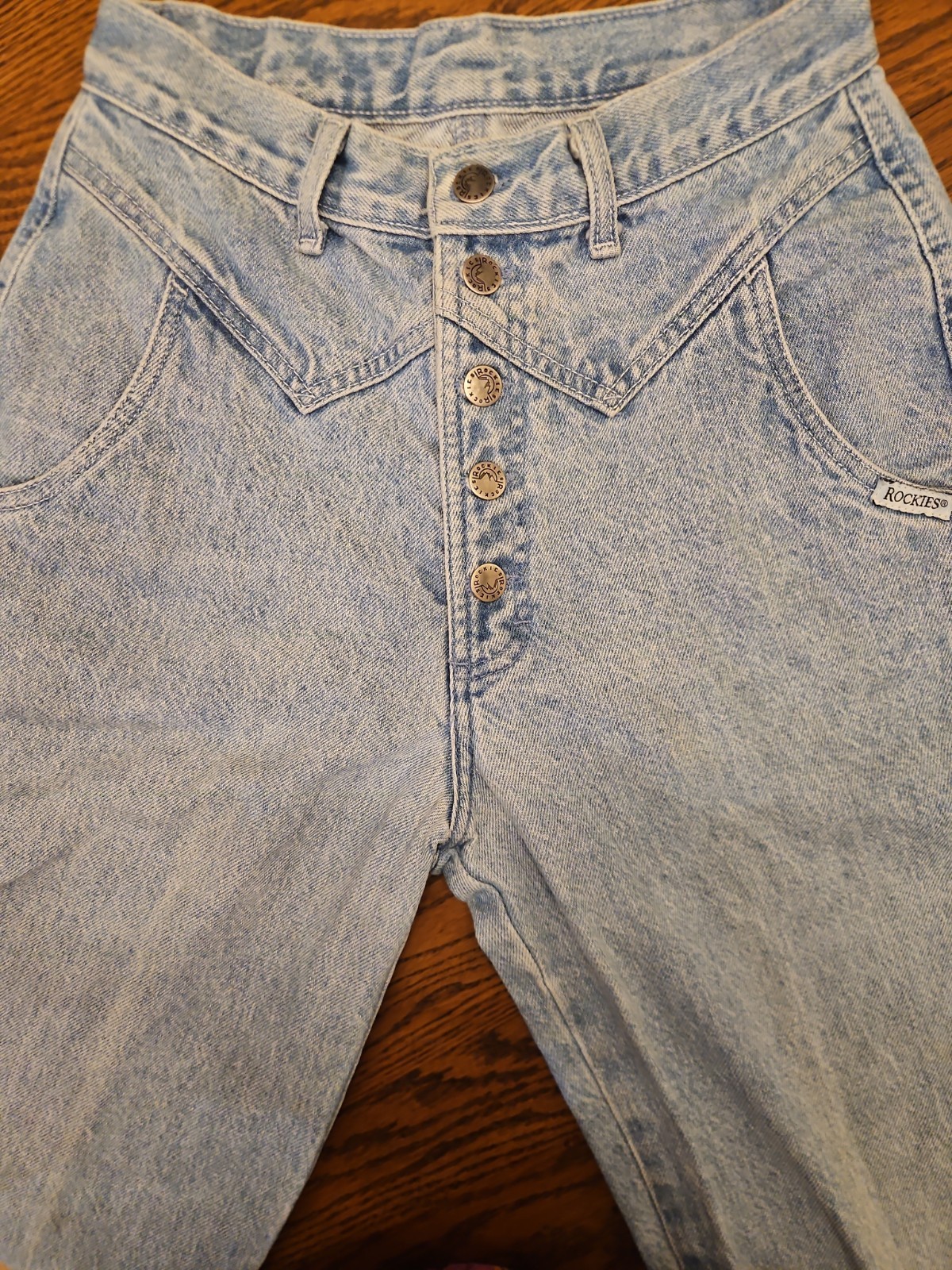 Rockies Vtg 90s Bareback Western Jeans 25×35.5 USA Cowgirl High Rise Button Fly