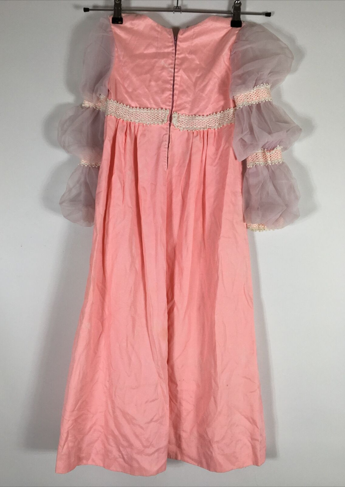 VTG 70s Puffy Sleeve Victorian Style A-Line Pink Hippy Boho Prairie Dress XS