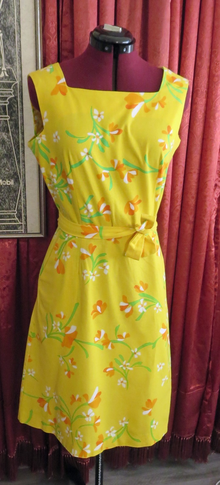 1960s 1970s Malia Honolulu Yellow Floral Wrap Dress with Pockets