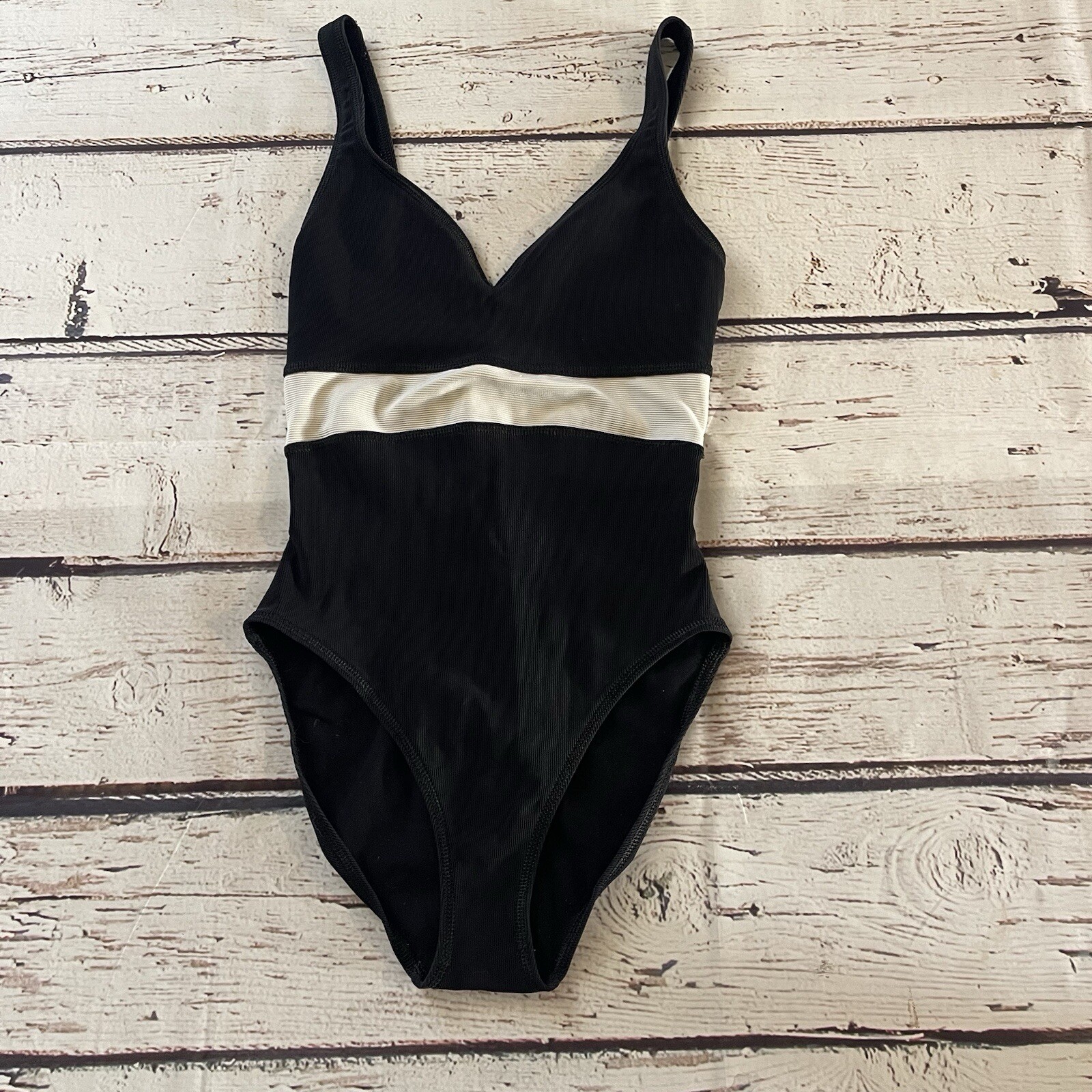 Jag Pro Womens Swimsuit Black Blue 1 Pc Built In Bra Hi Cut Thigh USA Vintage 8