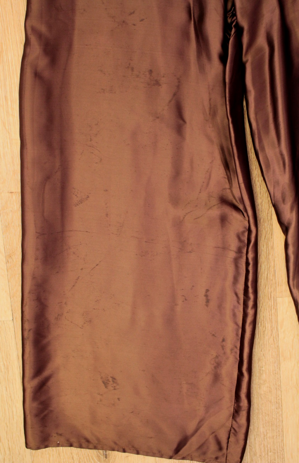 VTG Women’s 40s Brown / Bronze Satin Side Button Wide Leg Pajama Pants S/M 1940s