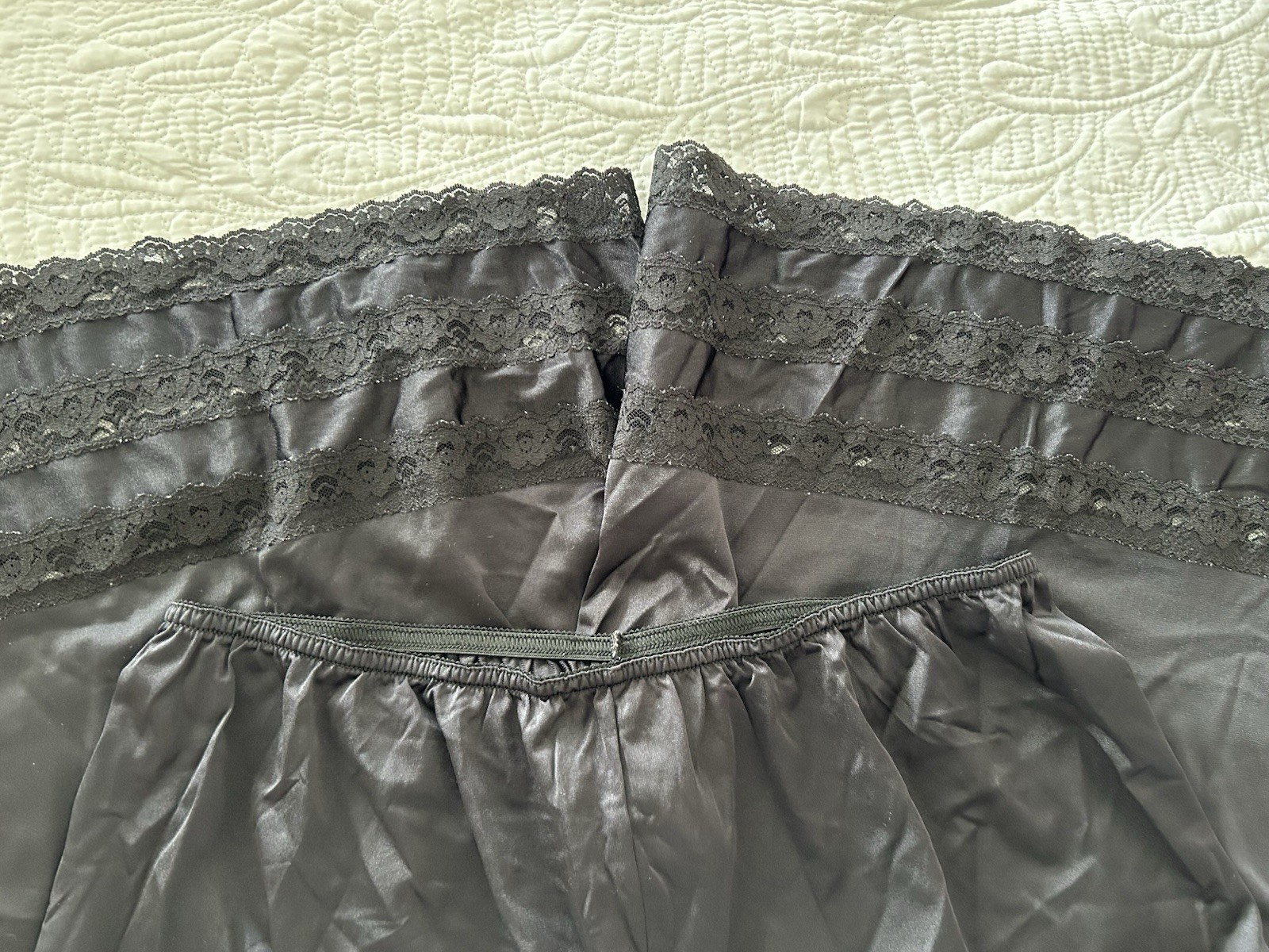 Vintage Black Nylon Bloomers Lace Trim 1X