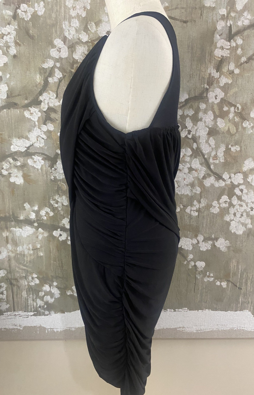 FREDERICK’S OF HOLLYWOOD VTG Black Drape Wiggle Bodycon Goddess Grecian Dress XL
