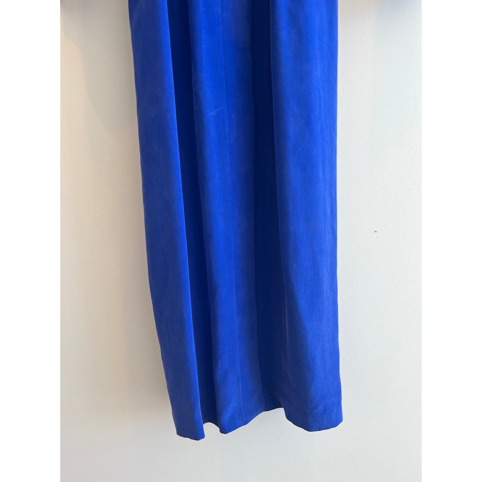 Vintage Maggy London 100% Silk Midi Dress Women 14 Royal Blue Belted Long Sleeve