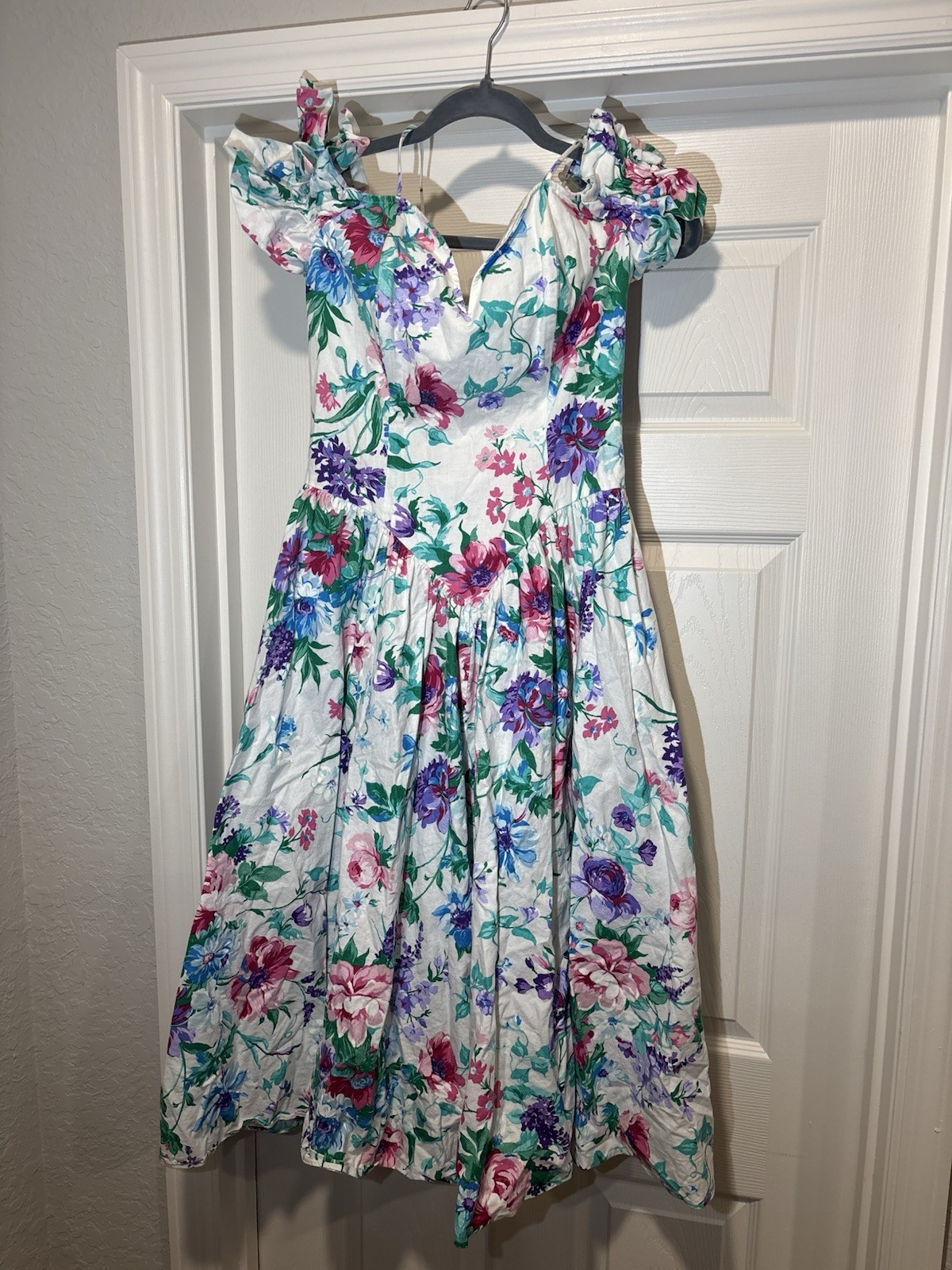 Expo VTG Floral Puffy Sleeve Victorian Romantic Cottagecore Midi Dress Size 8