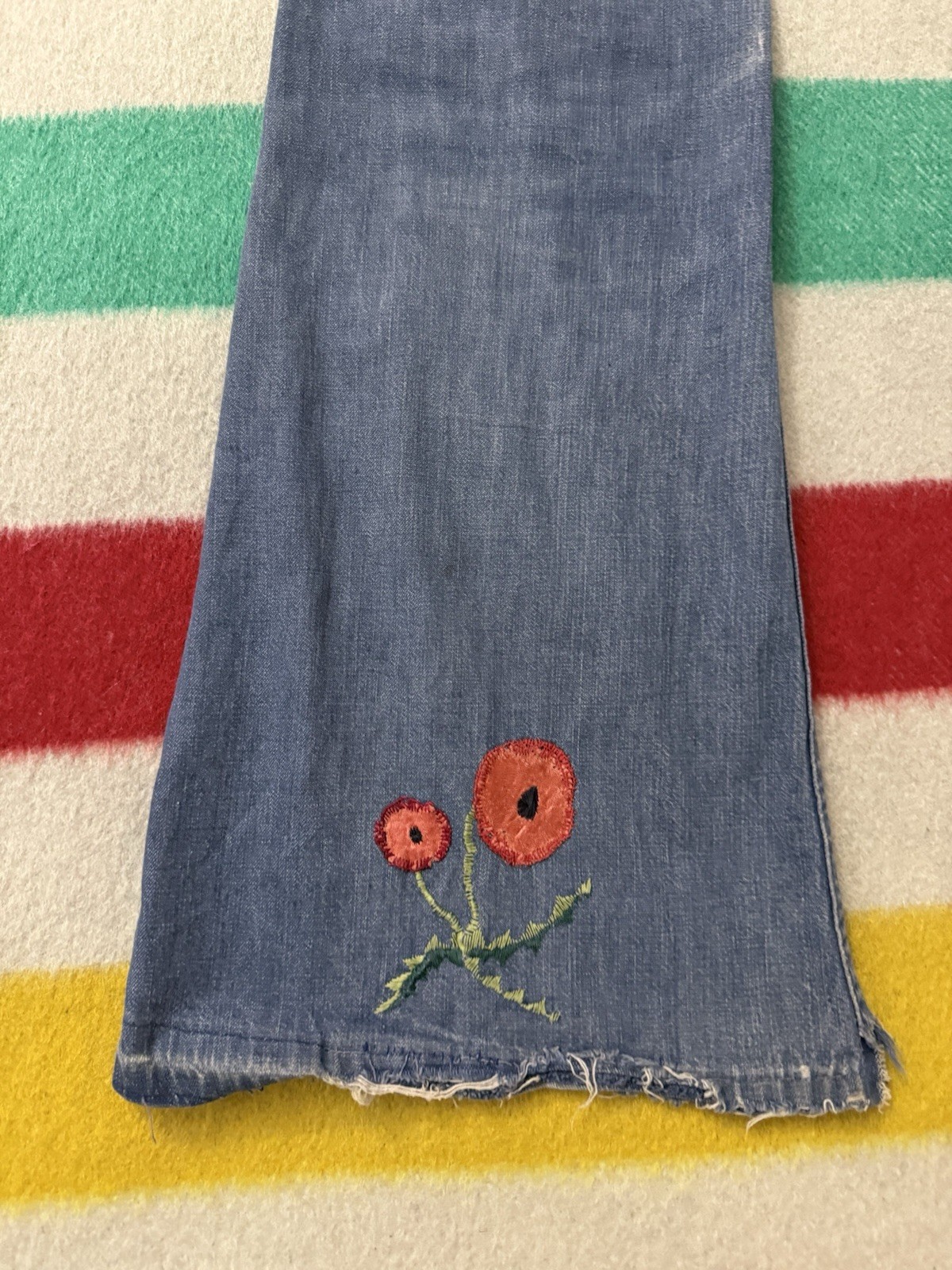 Vintage 60s 70s Patchwork Hippie Flare Bell Bottom Jeans 30×31.5 Porsche Audi