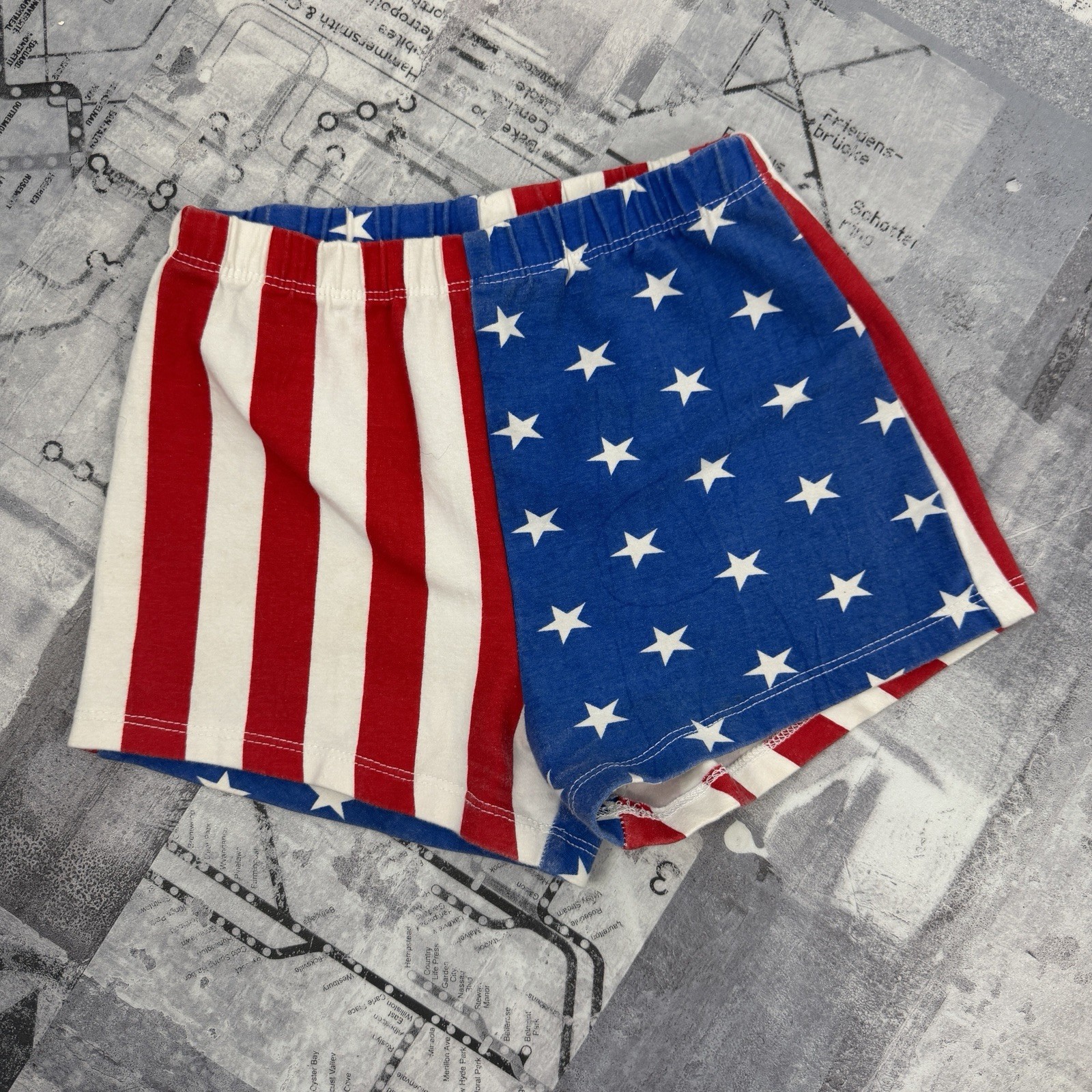 Vintage 90s Fredrick’s Of Hollywood USA Flag hot pants booty shorts sz S Stretch