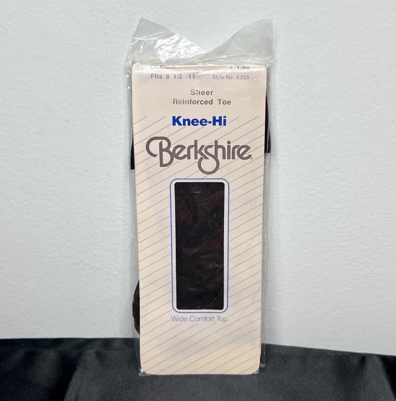Vtg Berkshire Off Black Knee-Hi Sheer Stockings Reinf Toe 1985 Women’s Sz 8.5-11