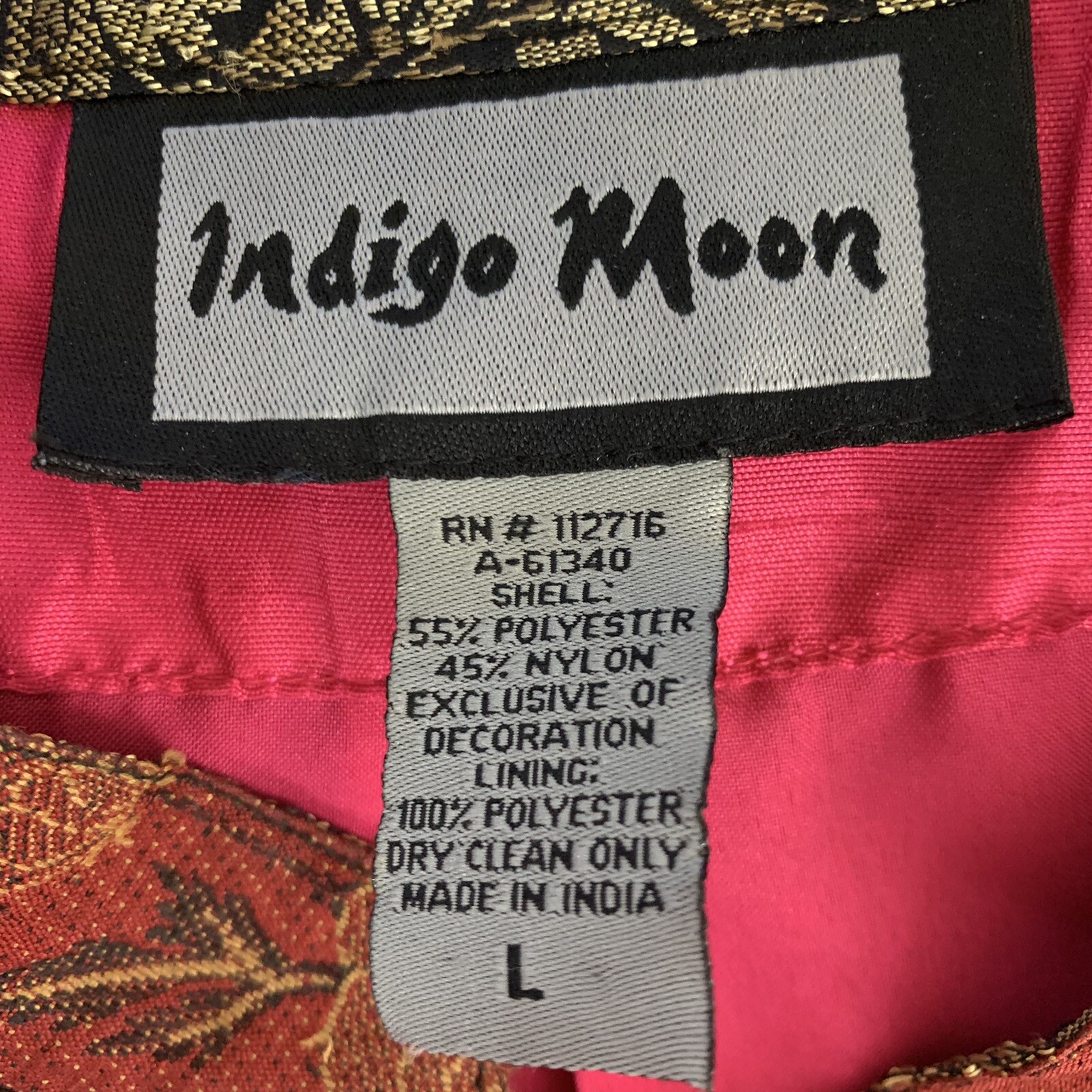 Indigo Moon Patchwork Jacket Sz L Boho Artwear Tapestry Maximalist VINTAGE OA5