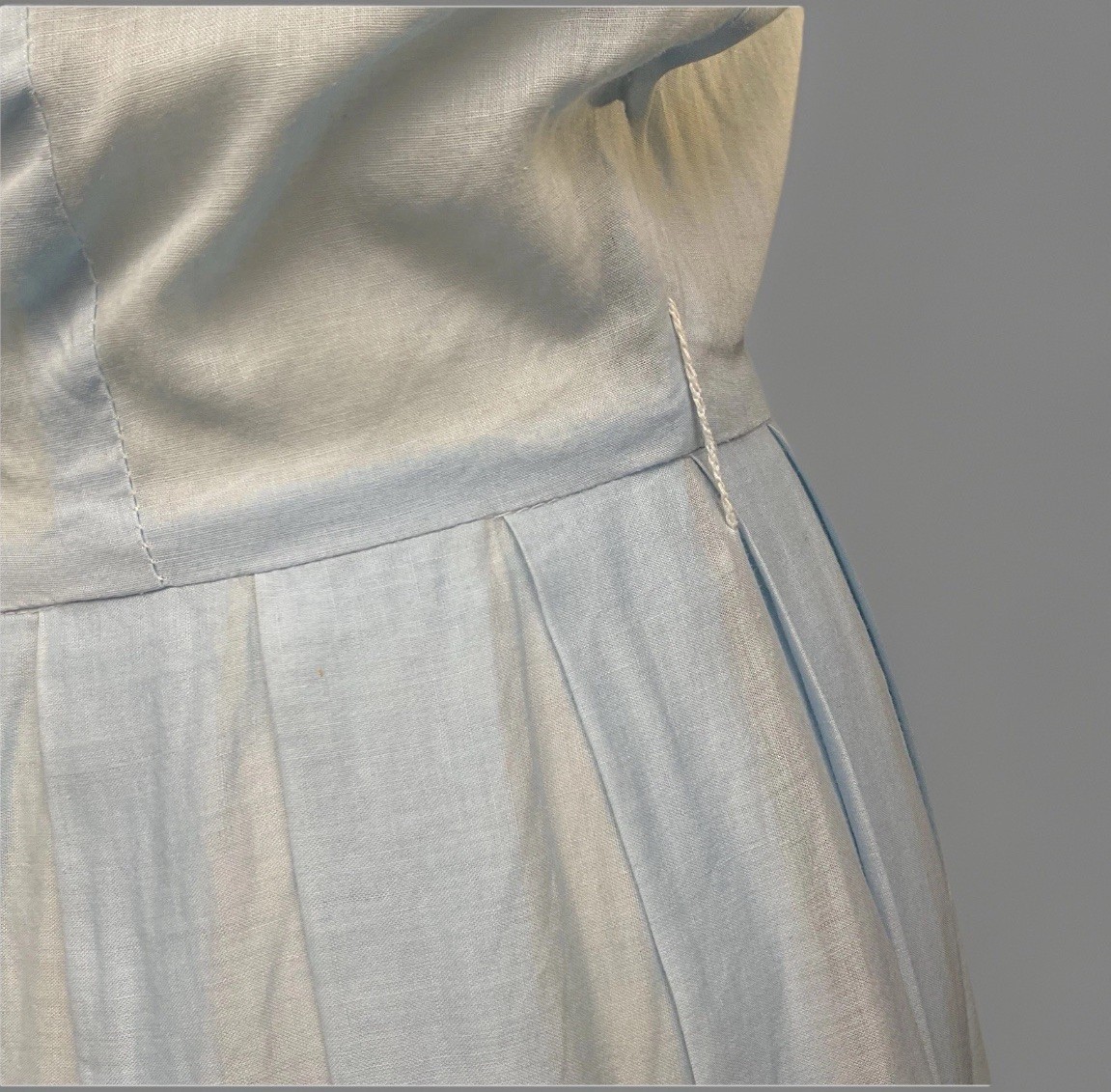 Vintage 50s 60s Fit Flare Dress Eyelets Zipper Blue & White Embroidered Feminine