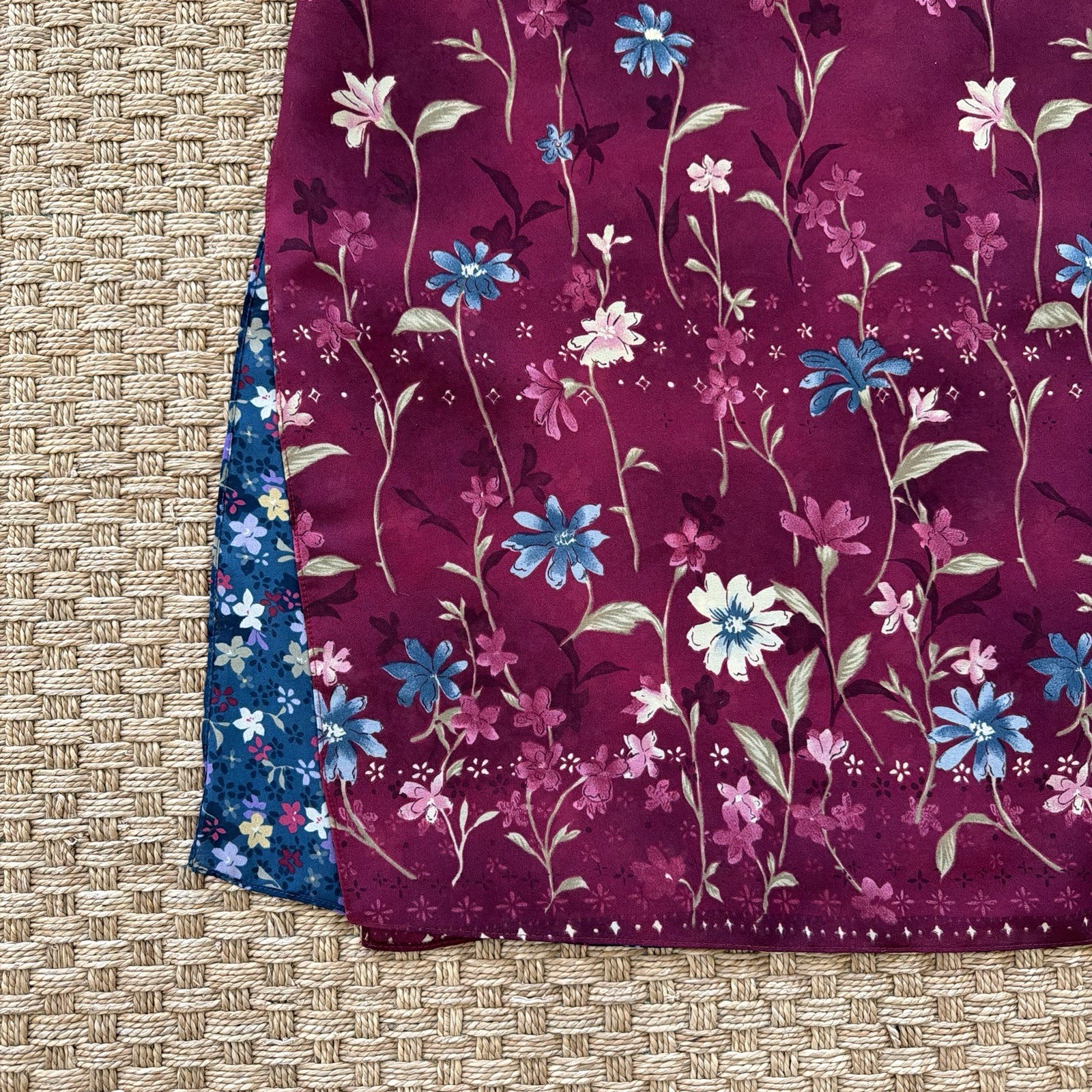 Women’s Vintage 90s Reversible Floral Maroon & Blue Midi Dress