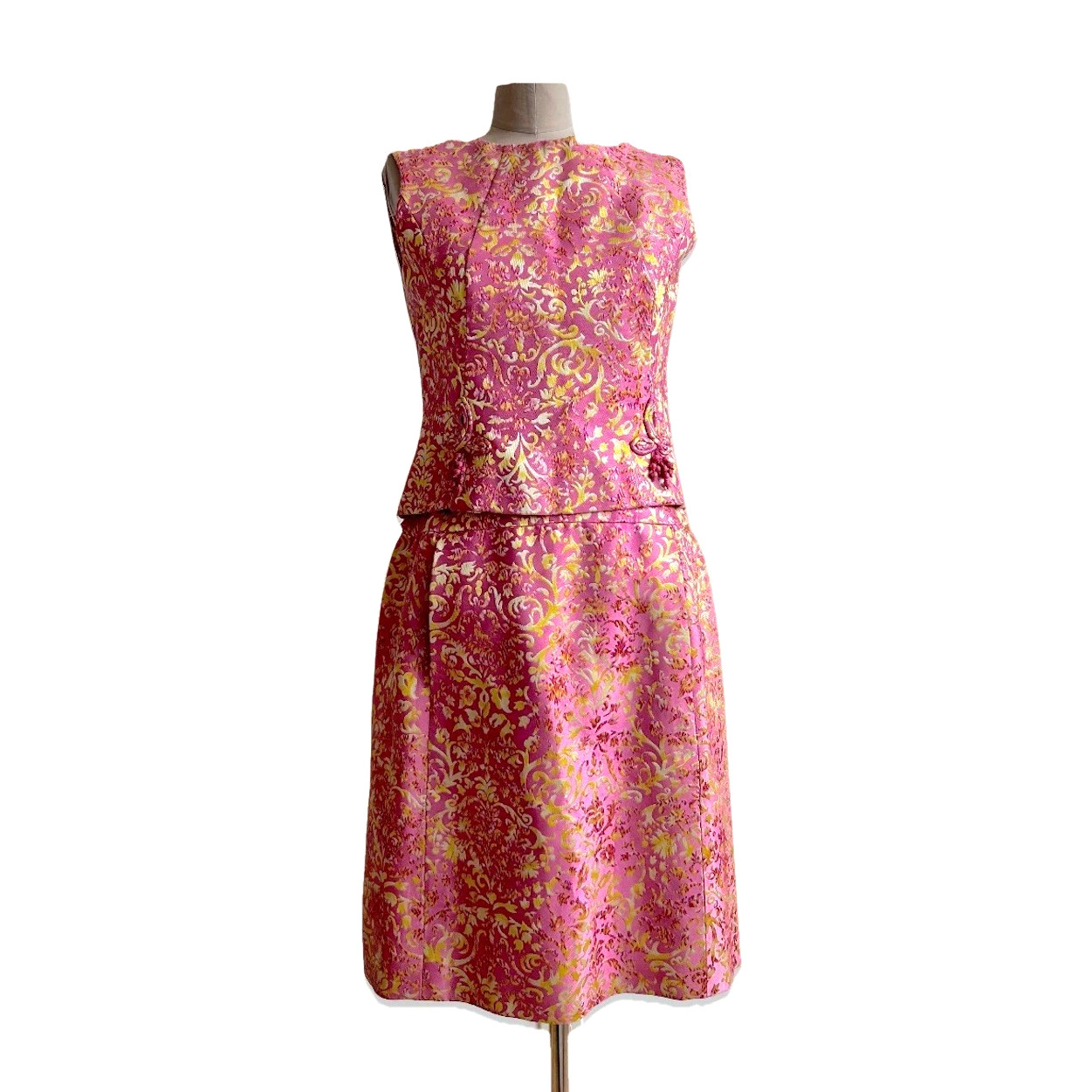 Palm Royale Vintage 1960s Edward Abbott Nick Savage Brocade Cocktail 2pc Dress