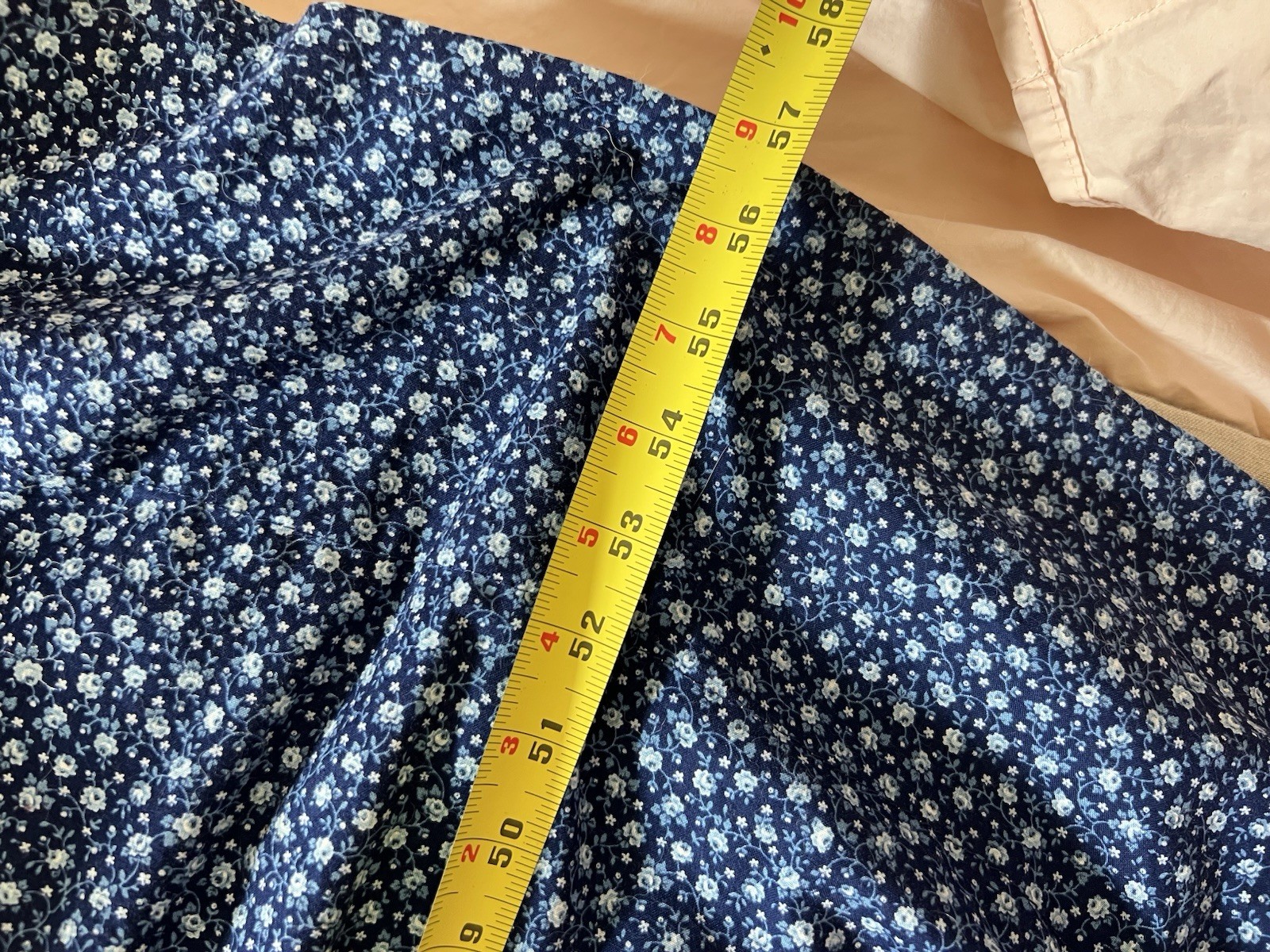 VTG Blue Floral/Lace Cotton Prairie Cottage Dress Size L Maxi Dress, 57” Long