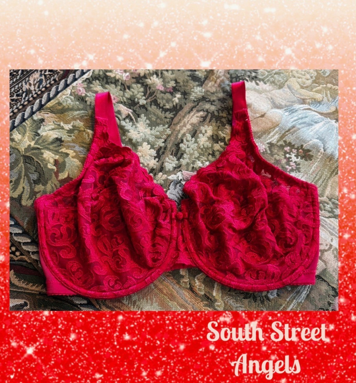 VINTAGE WACOAL 85199 ~ RED ARABESQUE SEMI SHEER FULL FIGURE UNDERWIRE BRA 36DDD