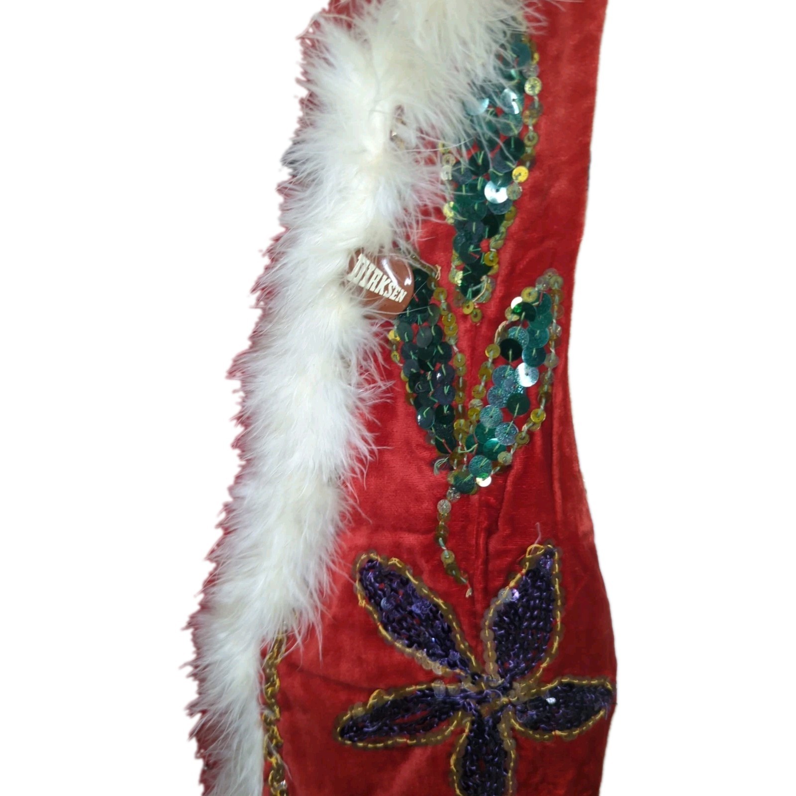 VTG Early 1960s Handmade Red Velvet Sequined Vest White Faux Fur Trim Boho S/M