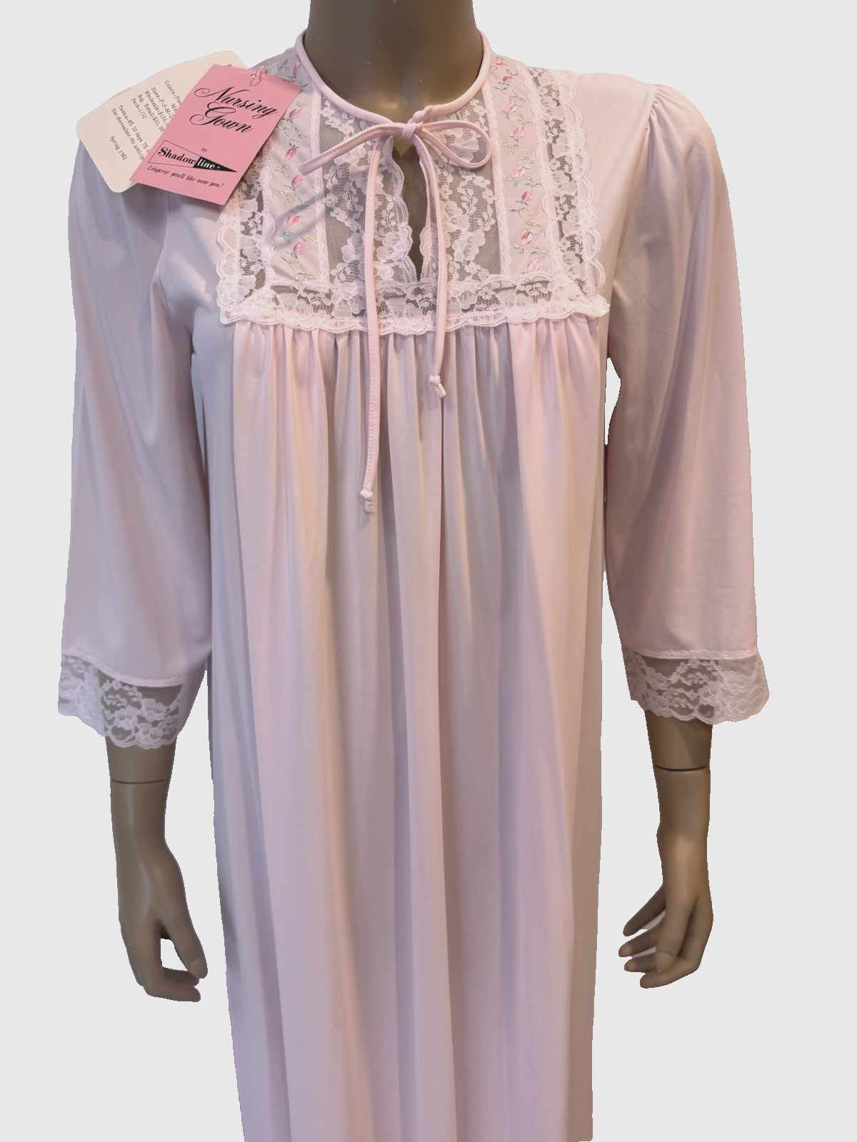 Vtg SHADOWLINE Nursing Hospital Nightgown, Embroidery, Lace NOS w/Tags S/M 80’s