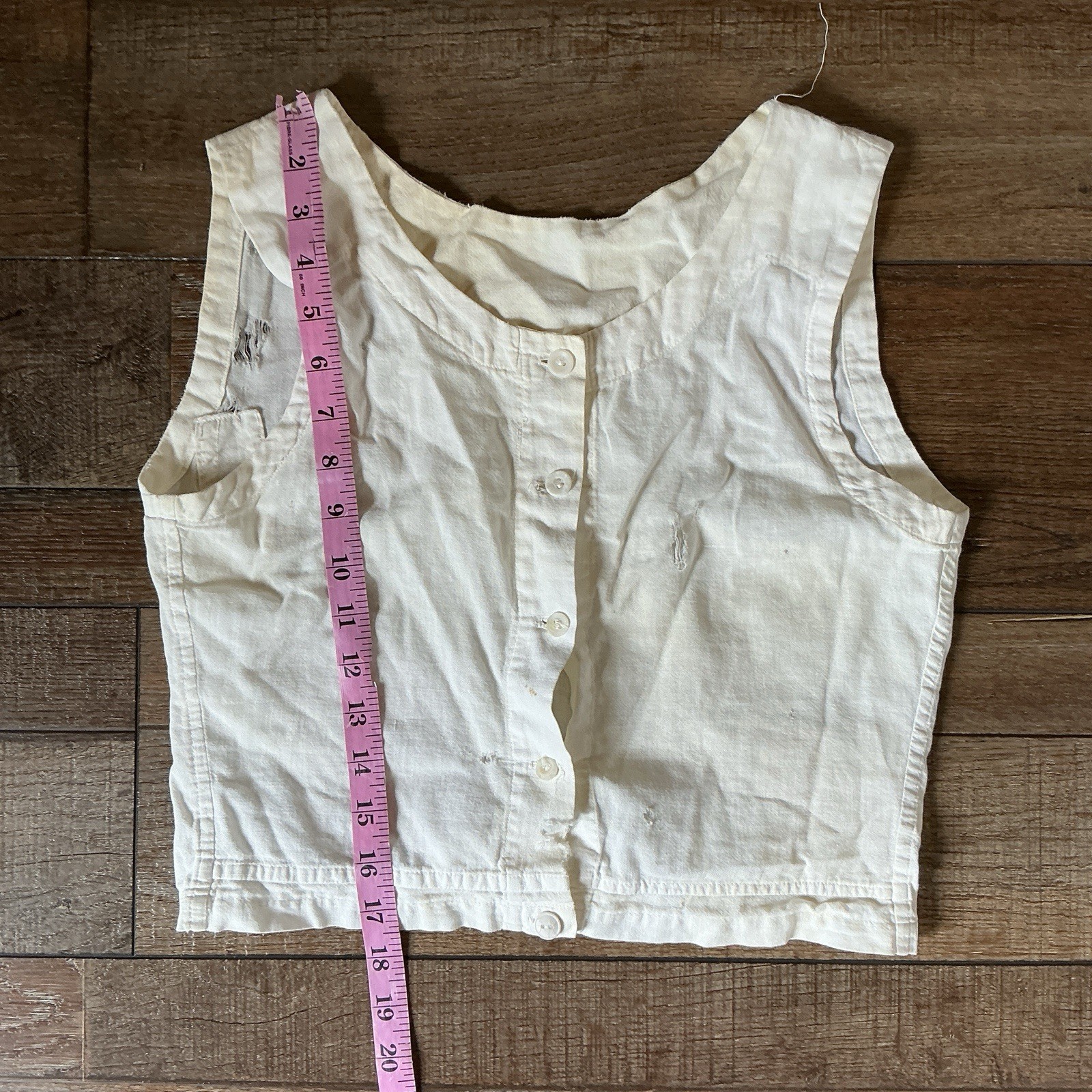 Antique Victorian Cotton Corset Cover Womens Sz S Button Front As-Is Piece #21F4
