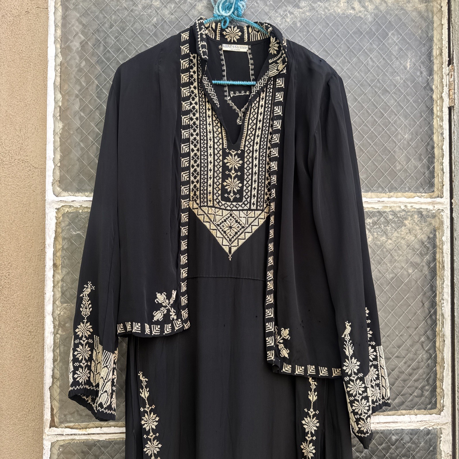 Antique 1920s Kierness Sisters Embroidered Silk Dress & Jacket Set Peasant VTG