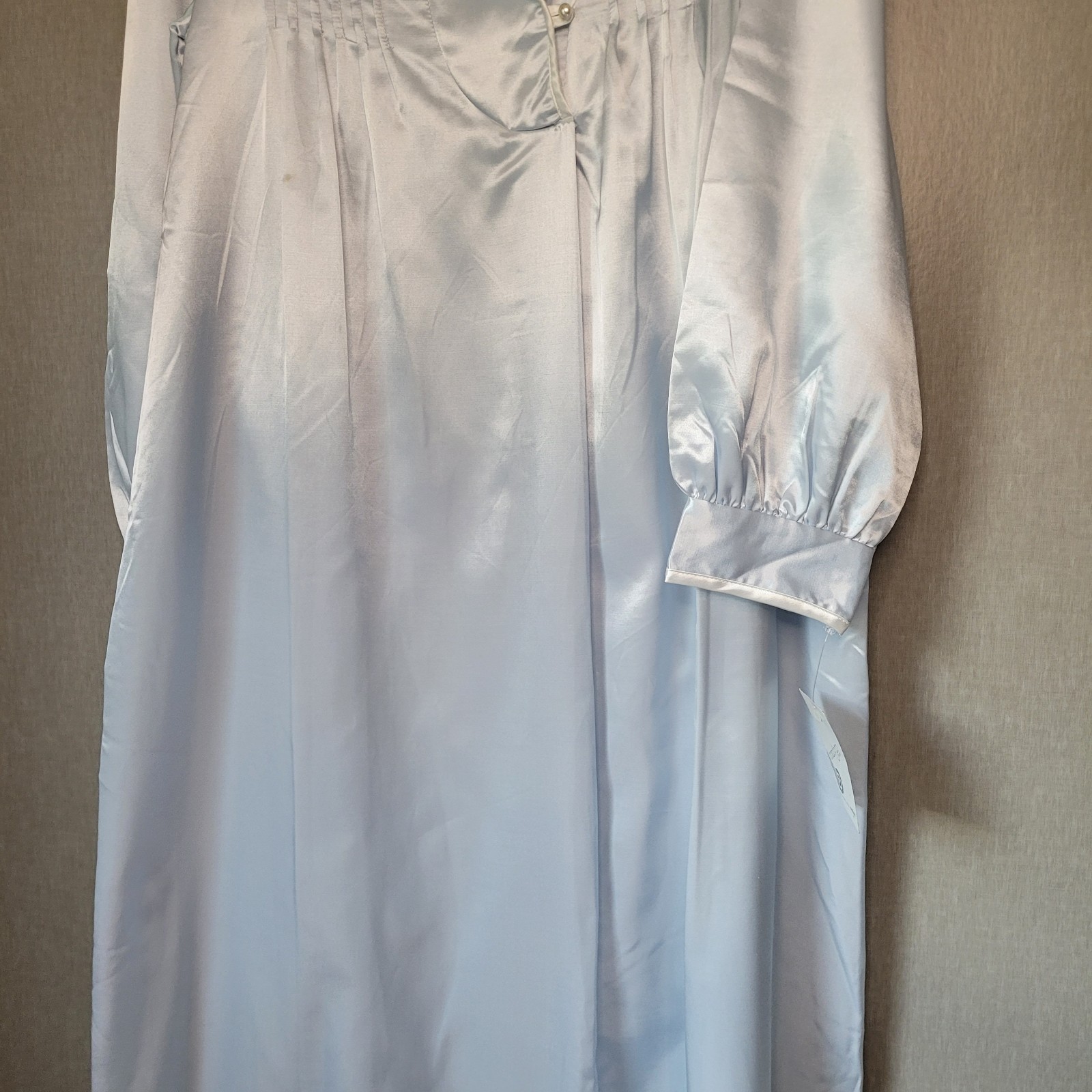 Vintage Barad & Co NWT Satin Brushed Cotton Nightgown M Blue Pleated Maxi