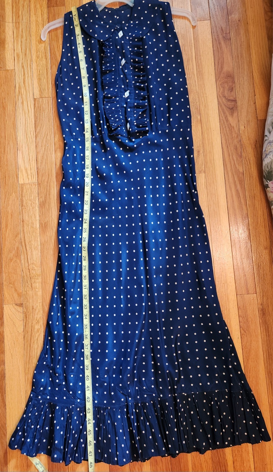 Vintage 1930s Sleeveless Navy Blue Polka Dot Dress Keyhole Back