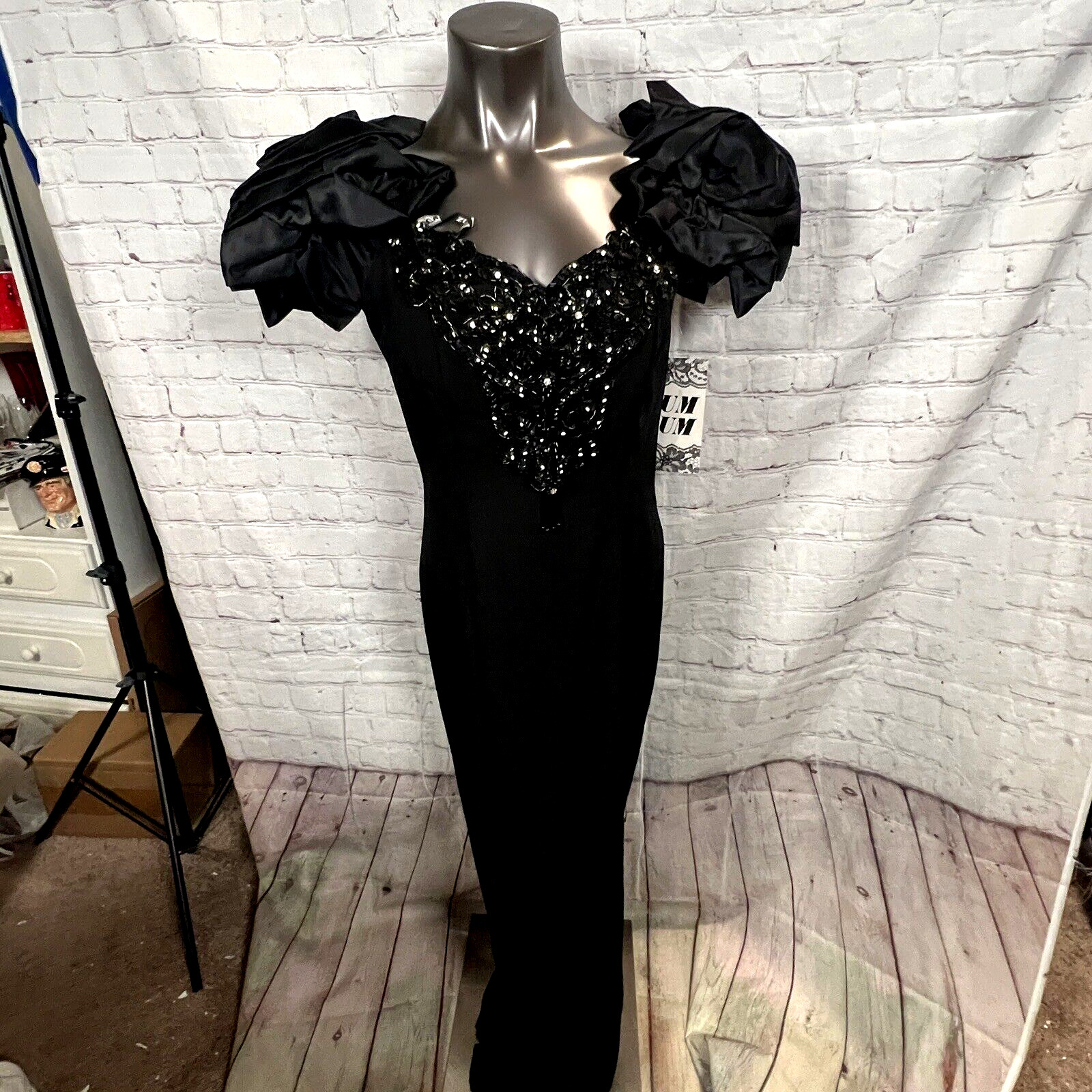Vintage 90s Zum Zum Size 11/12 Black Beaded Sequin Rhinestones Formal Dress NWT