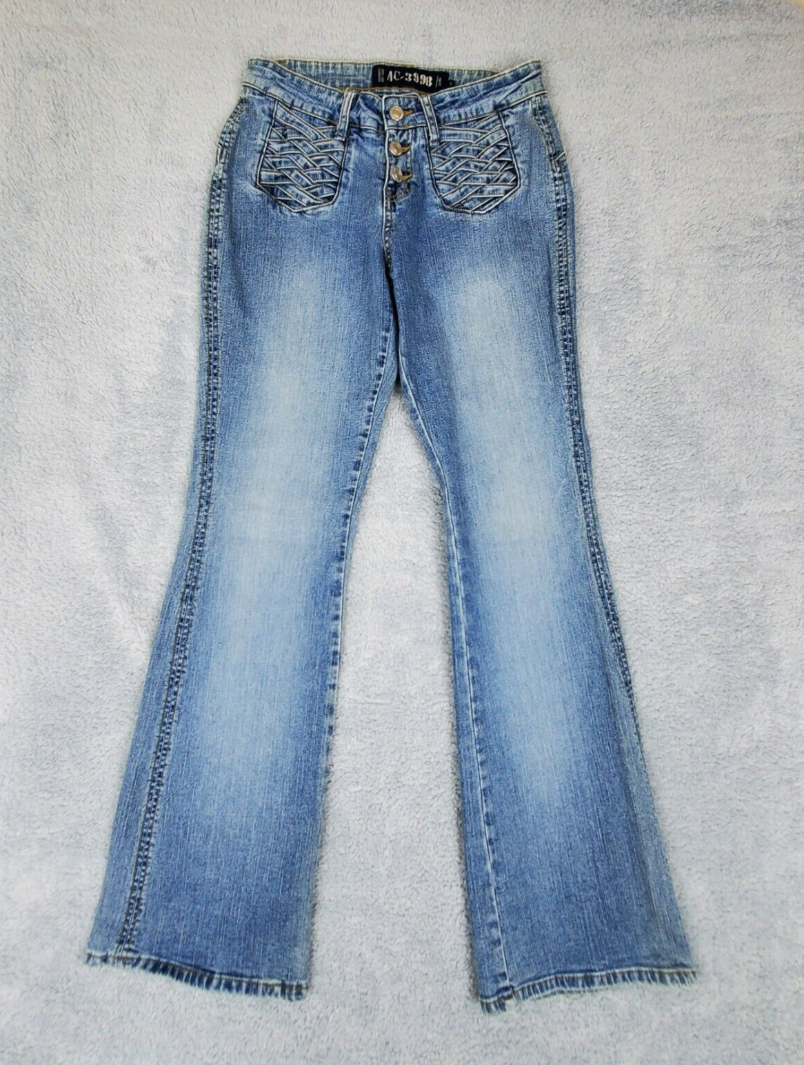 Vtg 90s Women’s Bootcut Jeans Sz 26 x 30.5 Blue Button Fly Low Rise 8″ Stretch