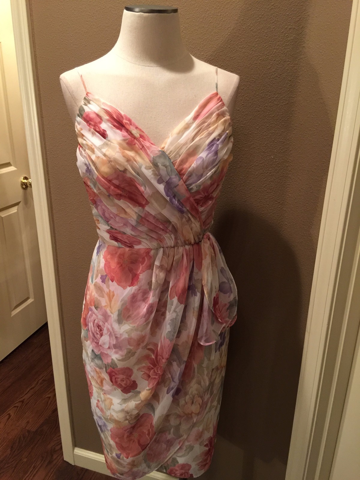 Frank Usher 10 M Floral Ruched Luxe Cottage Core Dress W Spaghetti Straps