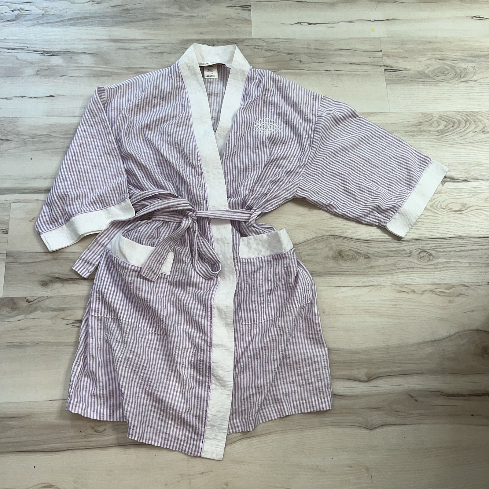 Vintage Stan Herman Seersucker Purple/ White Stripe Robe sz M