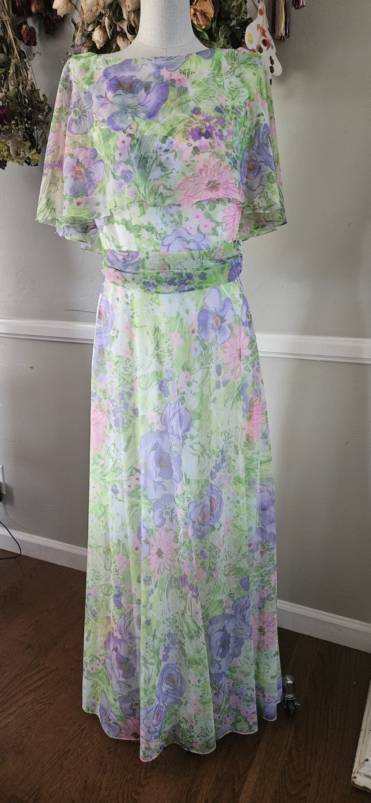 Vintage 1970s Floral Maxi With Orginal Belt