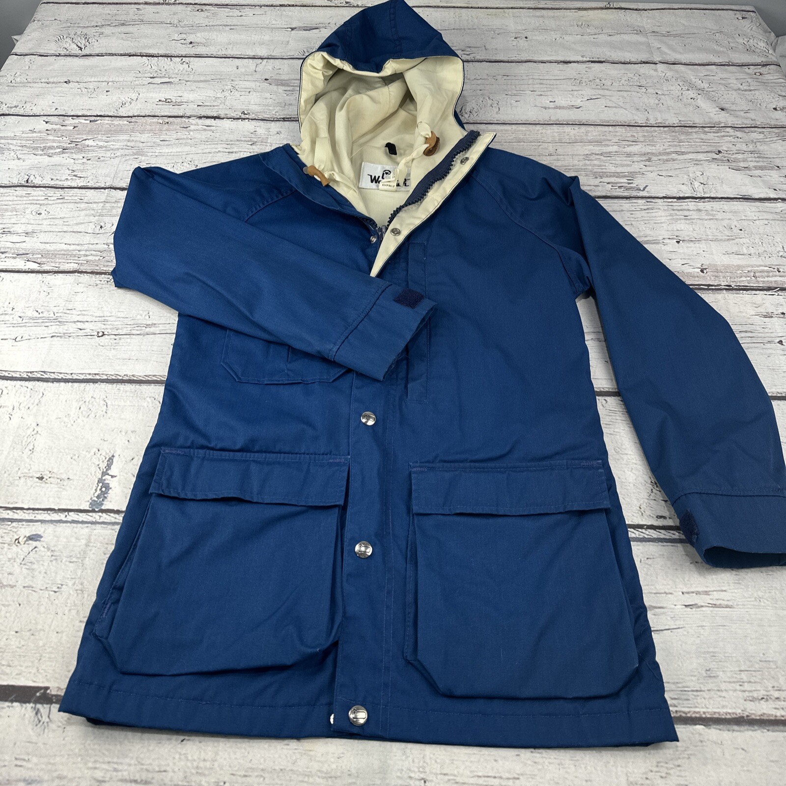 Vintage Woolrich Womens Field Jacket Barn Coat Full Zip Hooded Blue Size XS