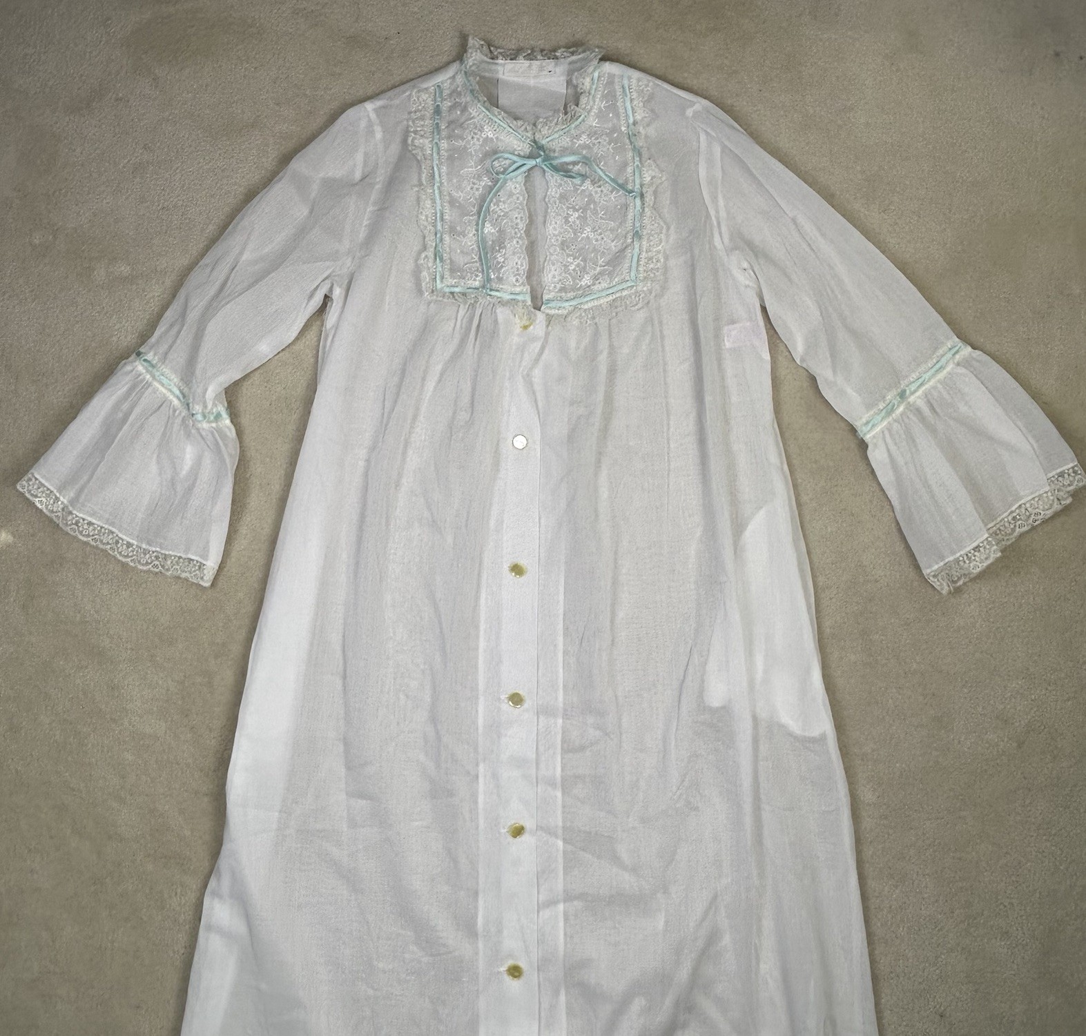 Vintage Bert Yelin For Iris Nightgown Cottagecore Prairie Maxi Lace Trim Small