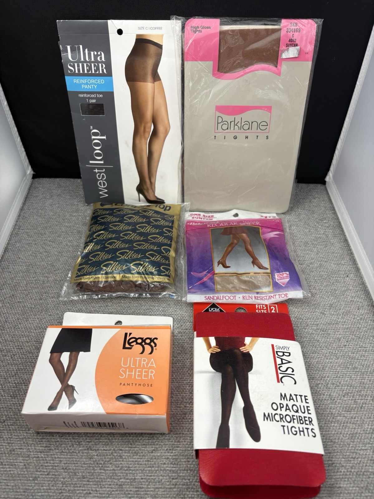 6 Pr VTG Pantyhose Tights 80s 90s Y2K L’eggs Parklane Silkies Simply Basic Sz CD
