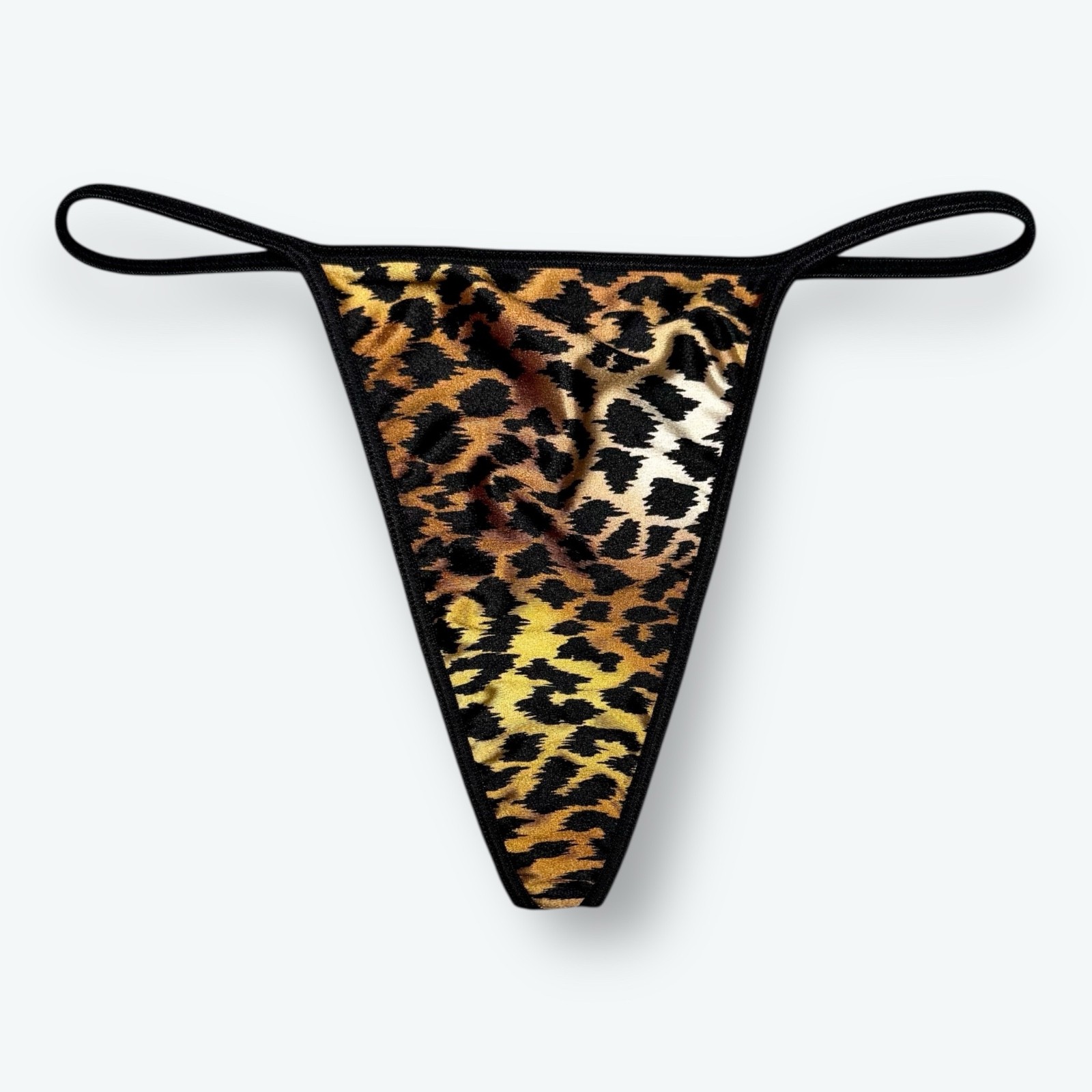 Satin V-String Hi-Cut Thong Leopard Print S
