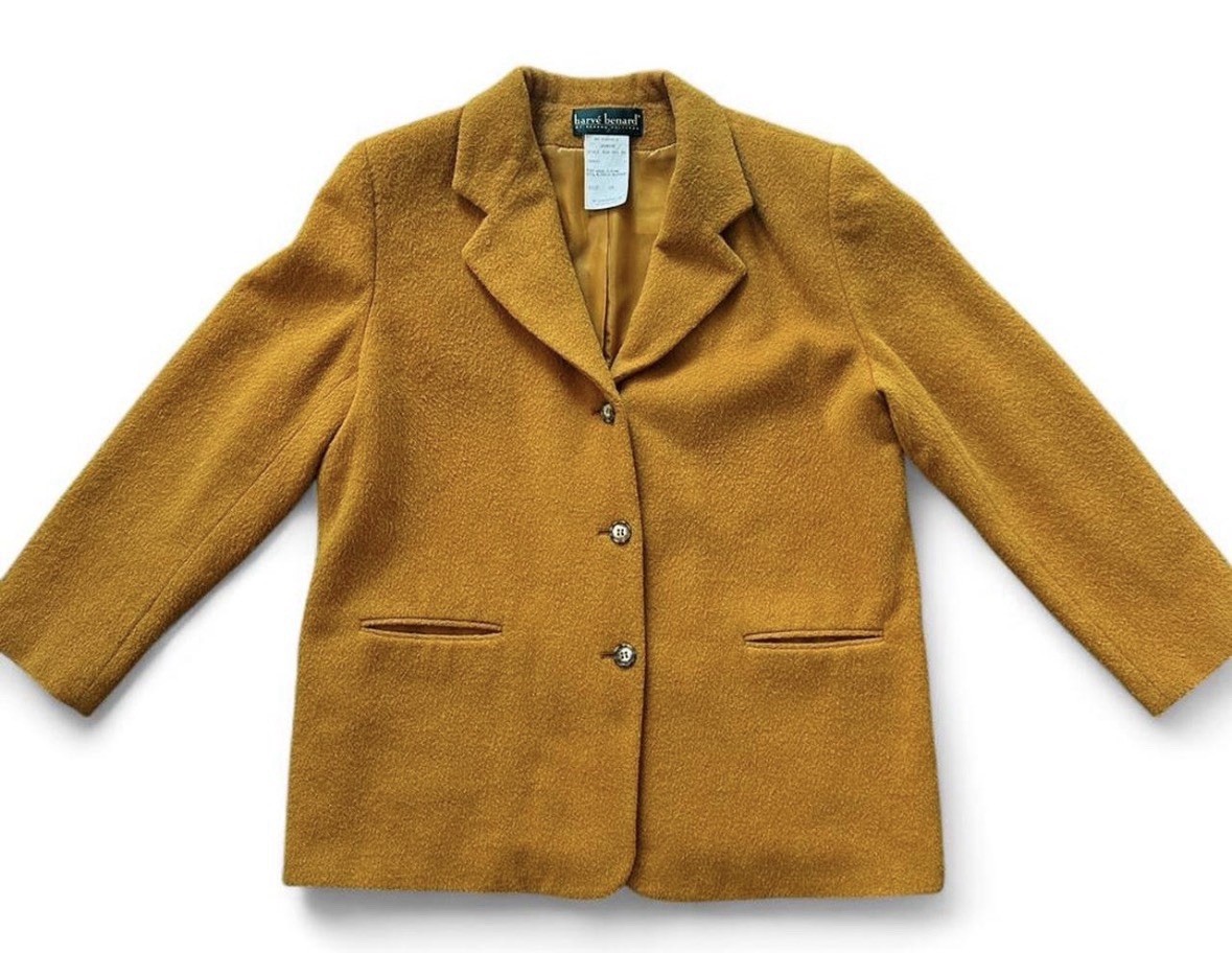 Vintage Mustard Yellow 1980s harvé bernard 53% Wool 47% Alpaca Coat Size 16