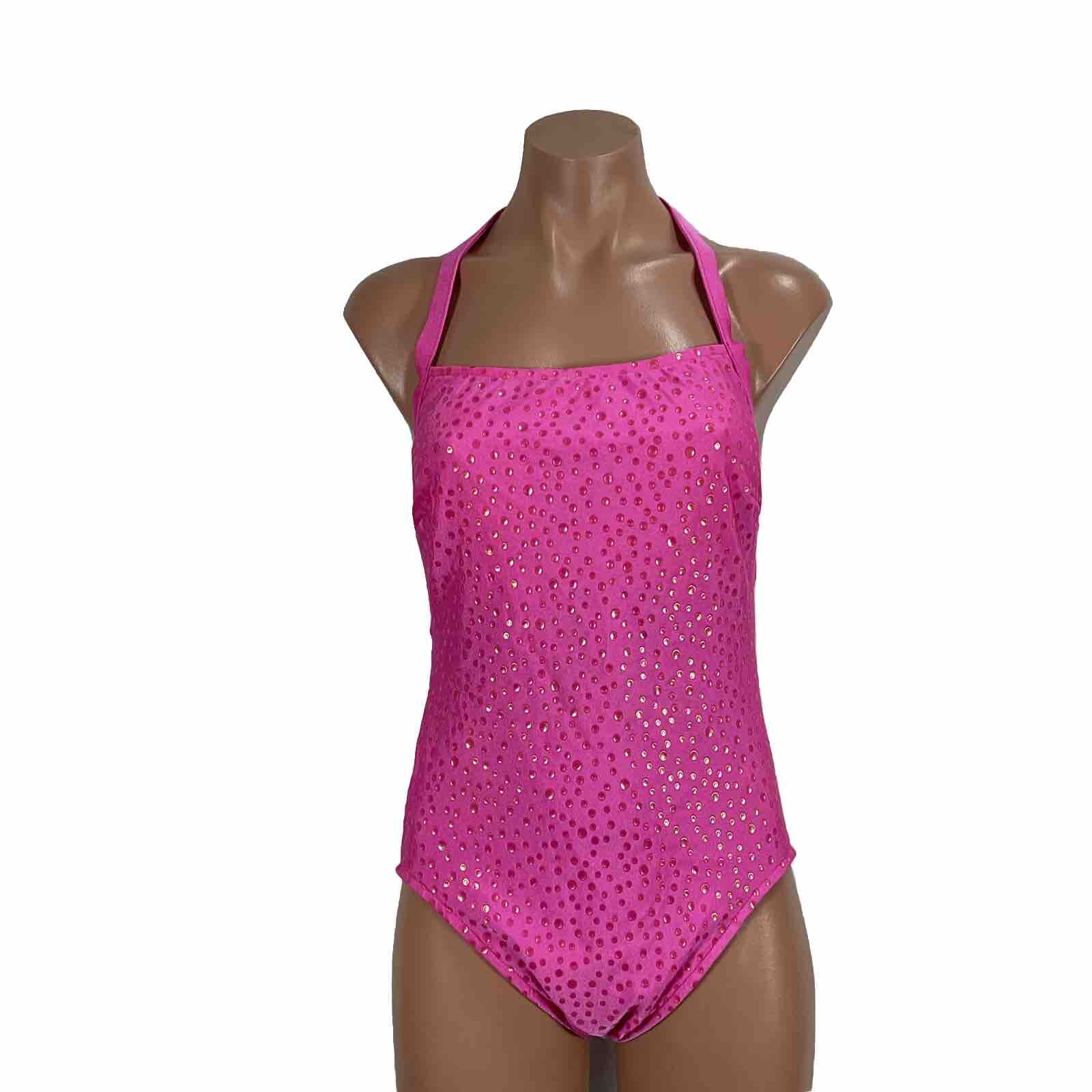 Vintage 80s 90s Rose Marie Reid One Piece Swimsuit sz 10 Bubblegum Pink Metallic