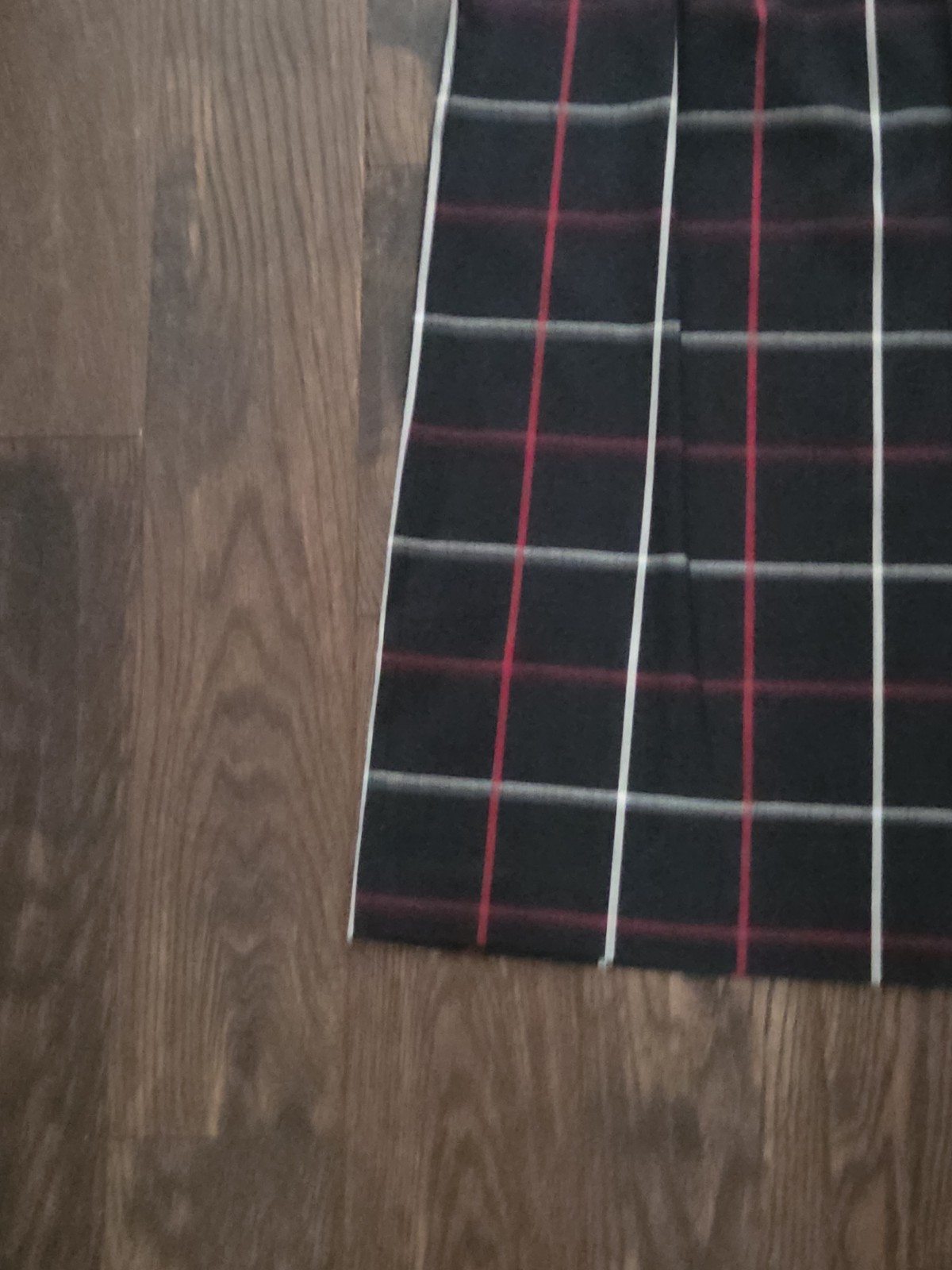 Vintage Black Windowpane Plaid Midi Skirt Red White High Waist ALine Side Button
