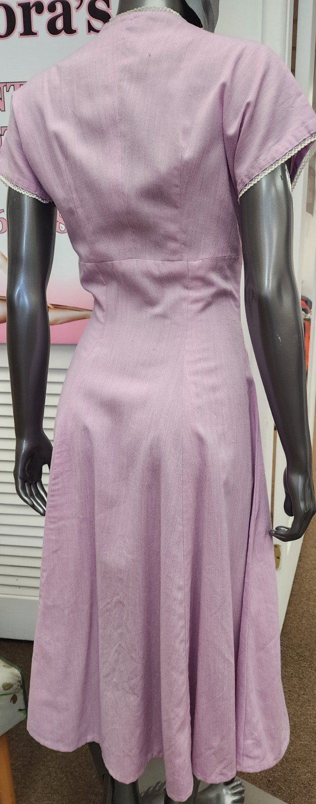 Lavender & White Cotton Day Dress Vintage Rockabilly Pin up Vintage 1940’s