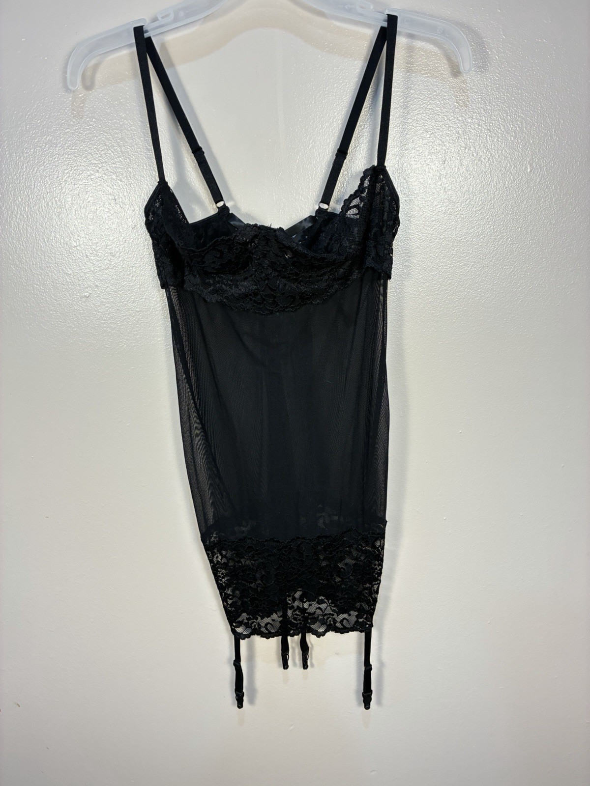 VTG Fredericks of Hollywood Mesh Lace Nylon Underwired Slip Black M