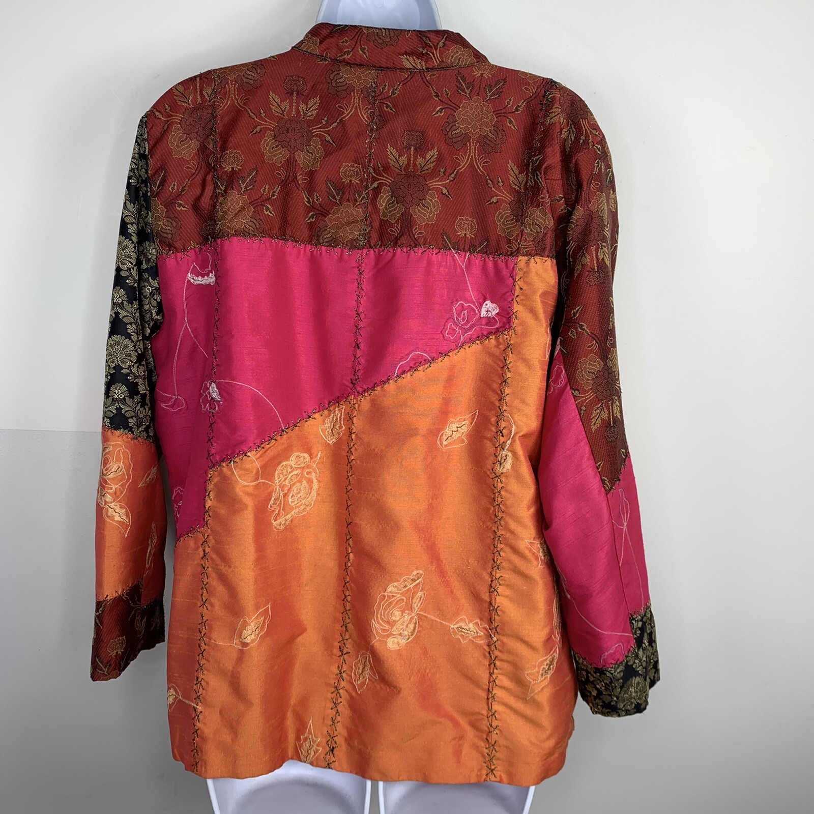 Indigo Moon Patchwork Jacket Sz L Boho Artwear Tapestry Maximalist VINTAGE OA5